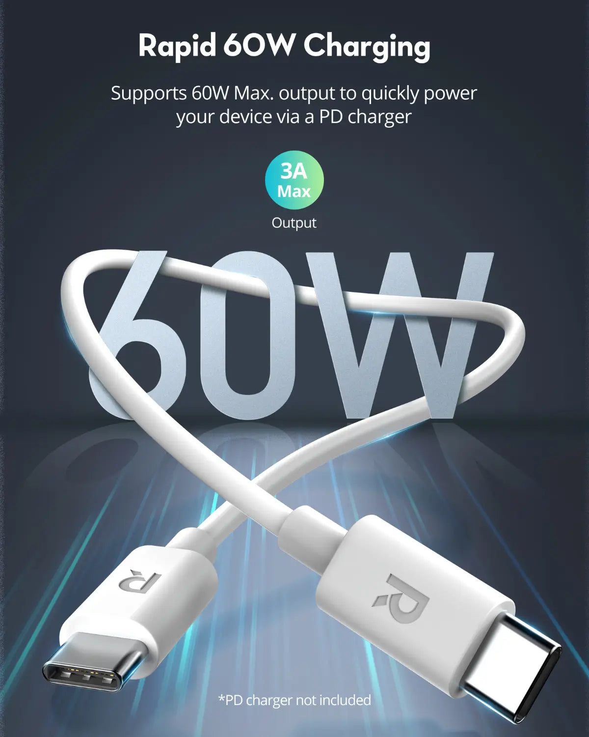 USB-C to USB-C Fast Charging Cable – 60W Power Delivery, 1 Meter