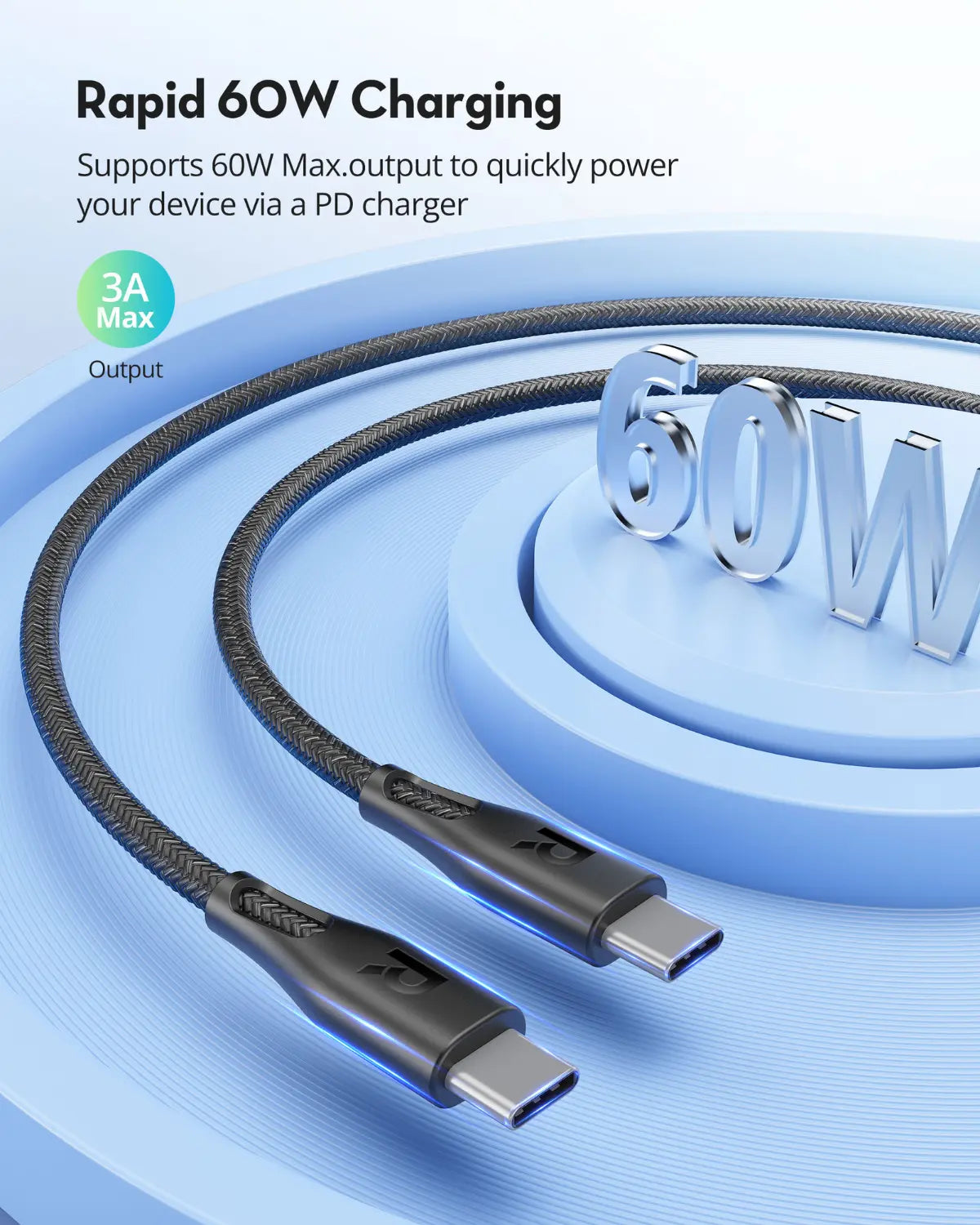 USB-C to USB-C Fast Charging Cable – 60W Power Delivery, 2 Meters