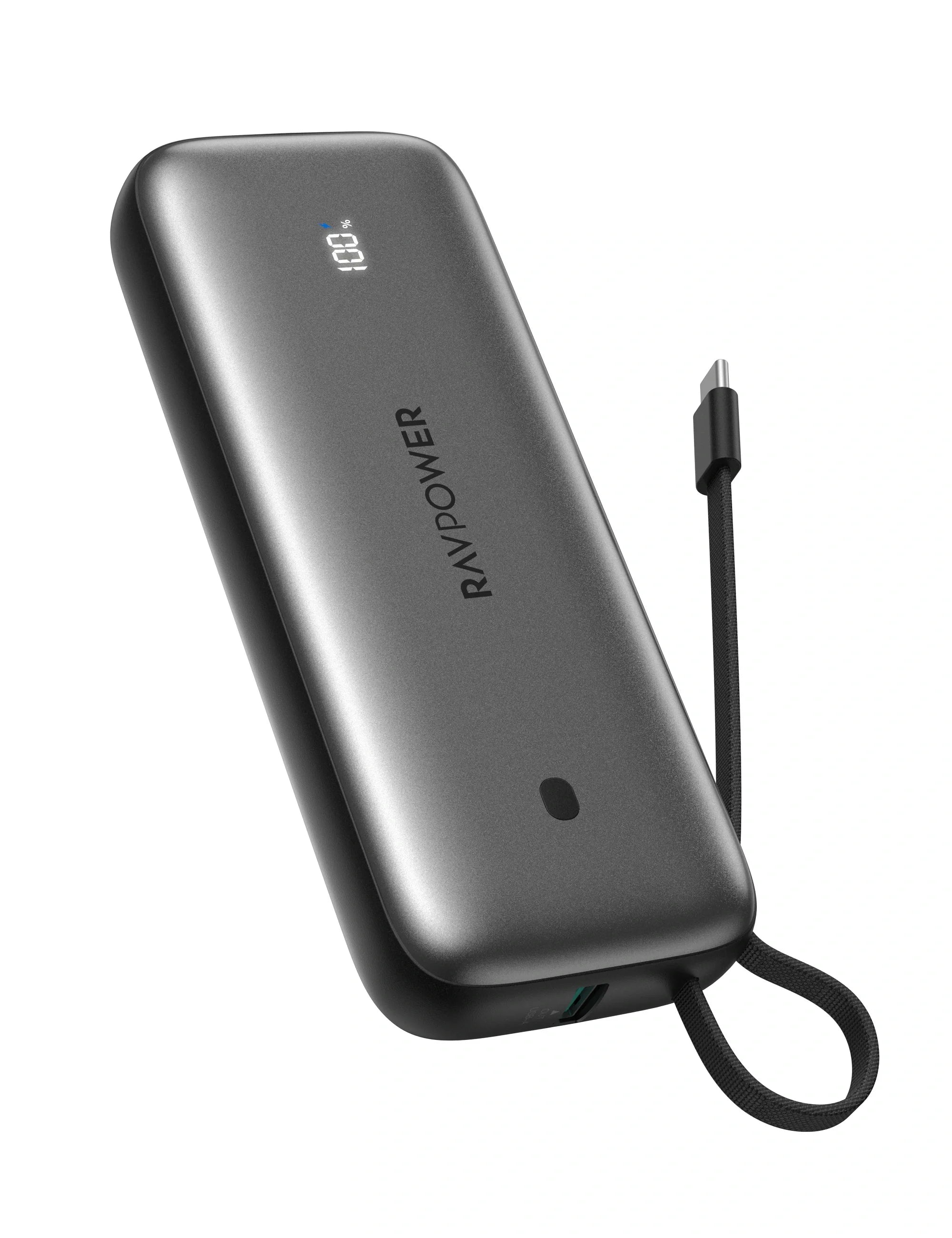 20,000mAh Fast-Charging Power Bank – 35W PD, Built-In USB-C Cable