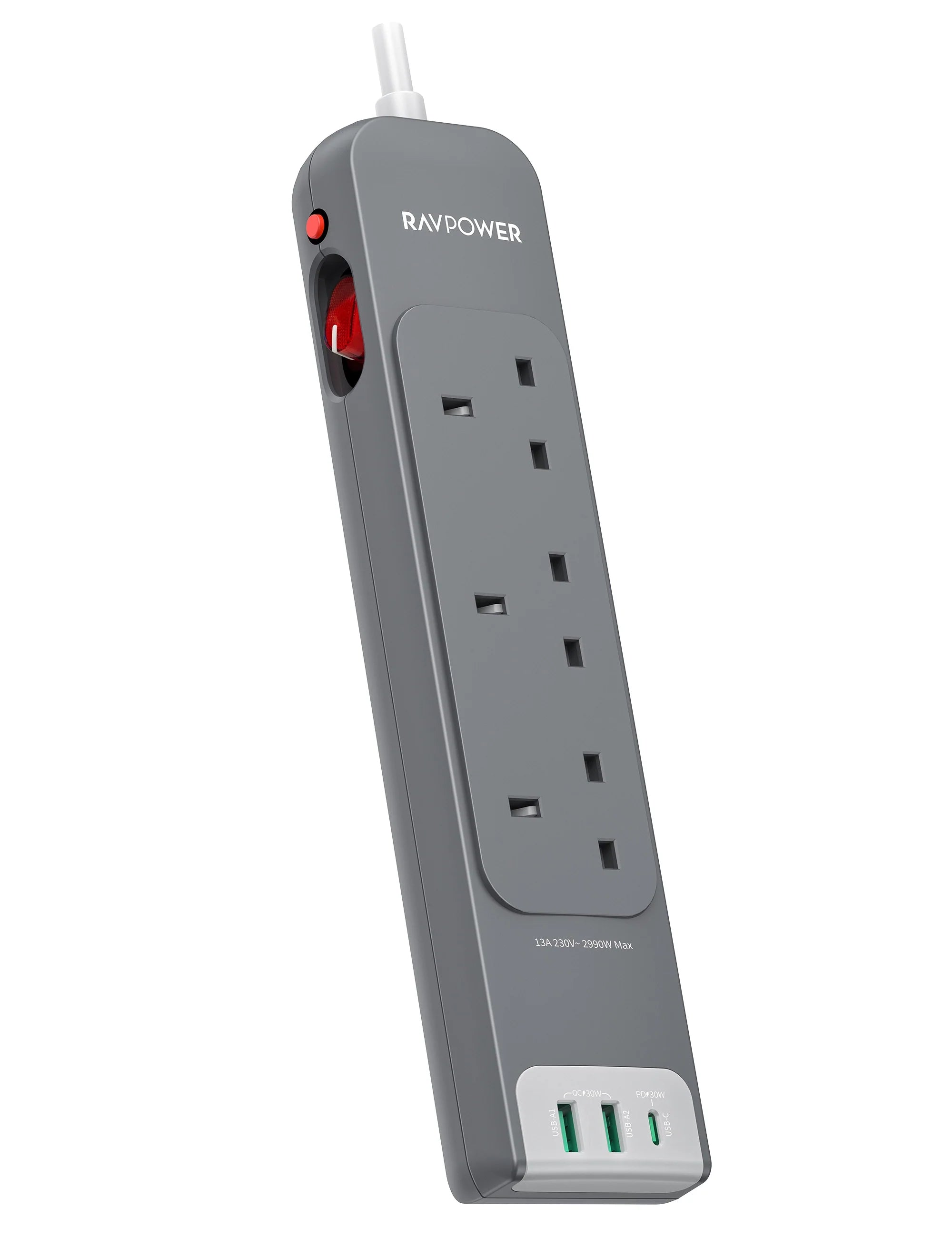 6-in-1 Power Strip with USB-C PD & USB-A Fast Charging – 3m Cable