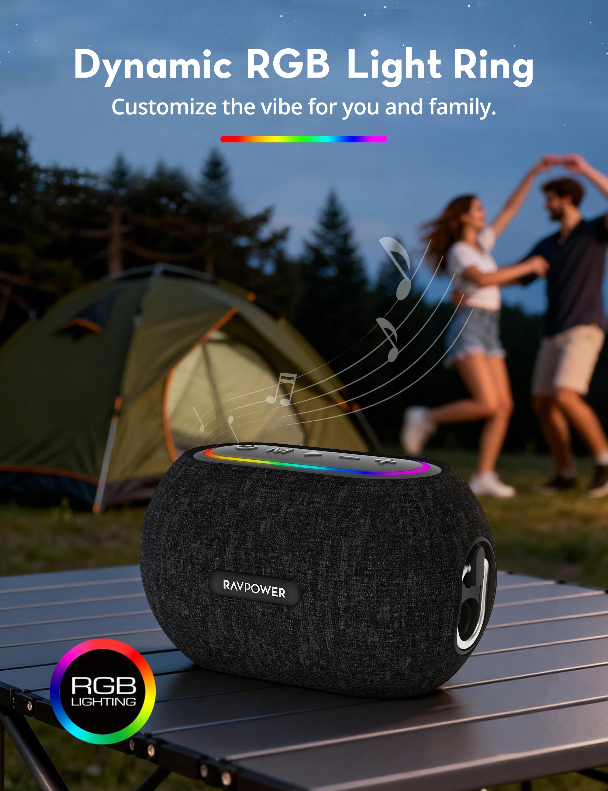 12W Portable Bluetooth Speaker with RGB Lighting