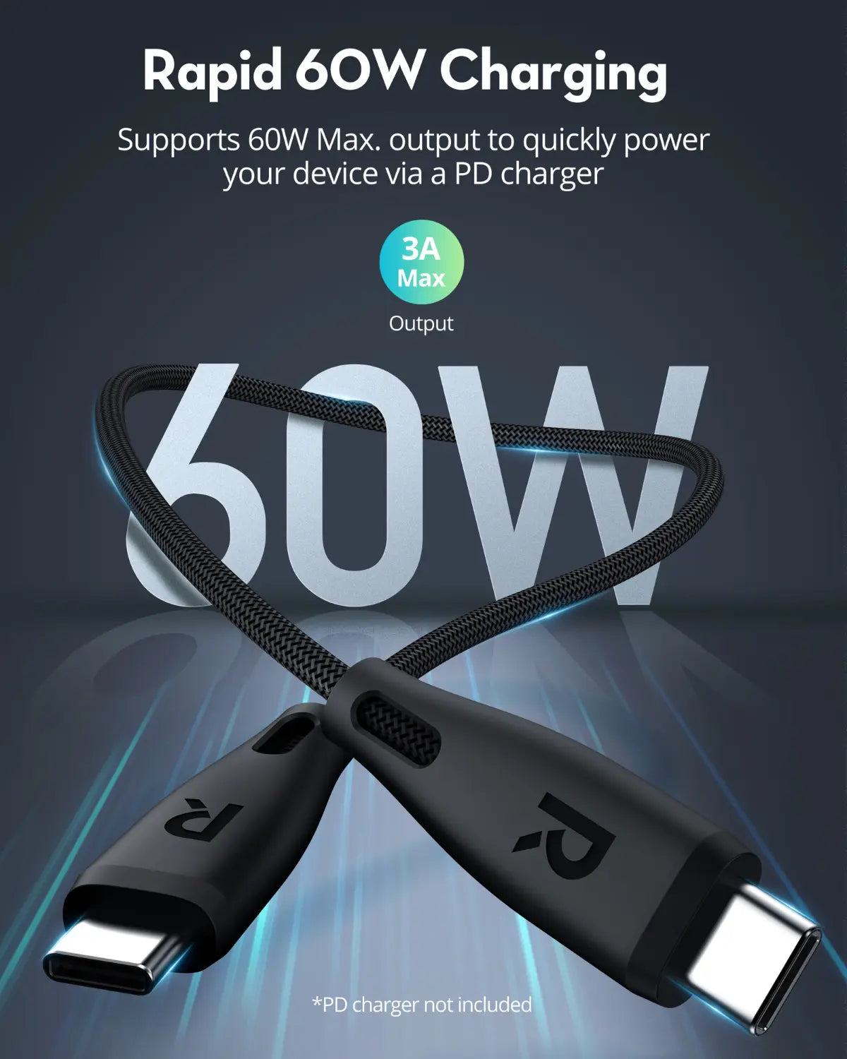 Ultra-Durable USB-C to USB-C Fast Charging Cable – 60W Power Delivery, 1.2 Meters