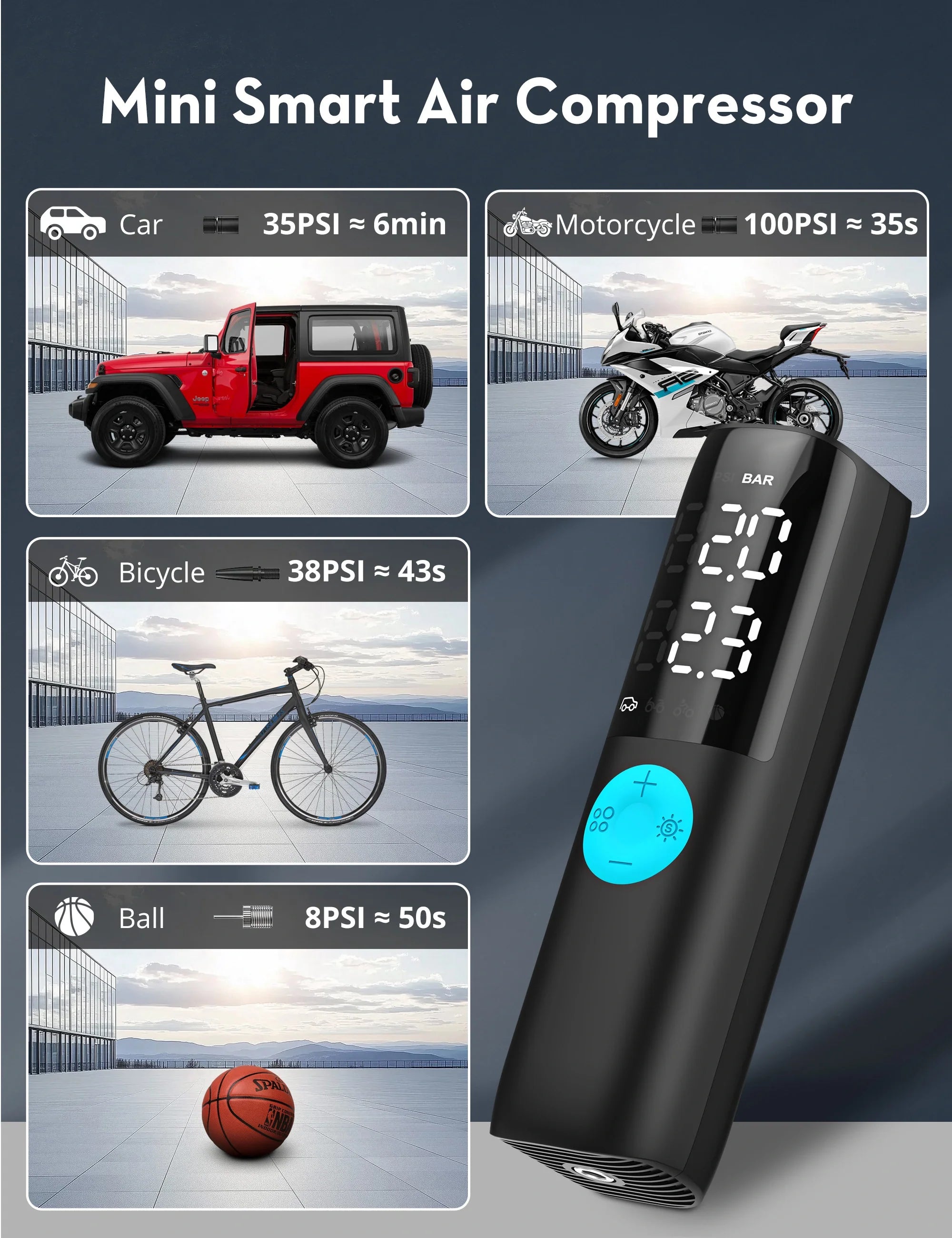 Portable Car Tire Inflator – 12V DC, Auto Shut-Off, LED Light