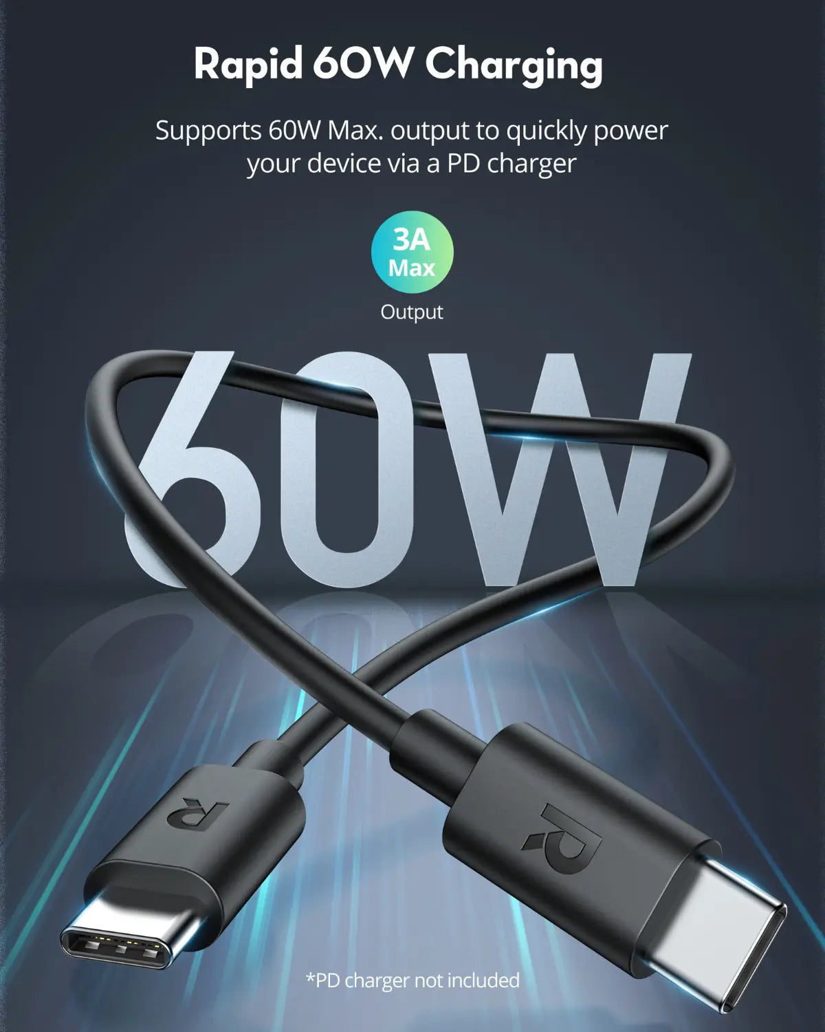 USB-C to USB-C Fast Charging Cable – 60W Power Delivery, 1 Meter