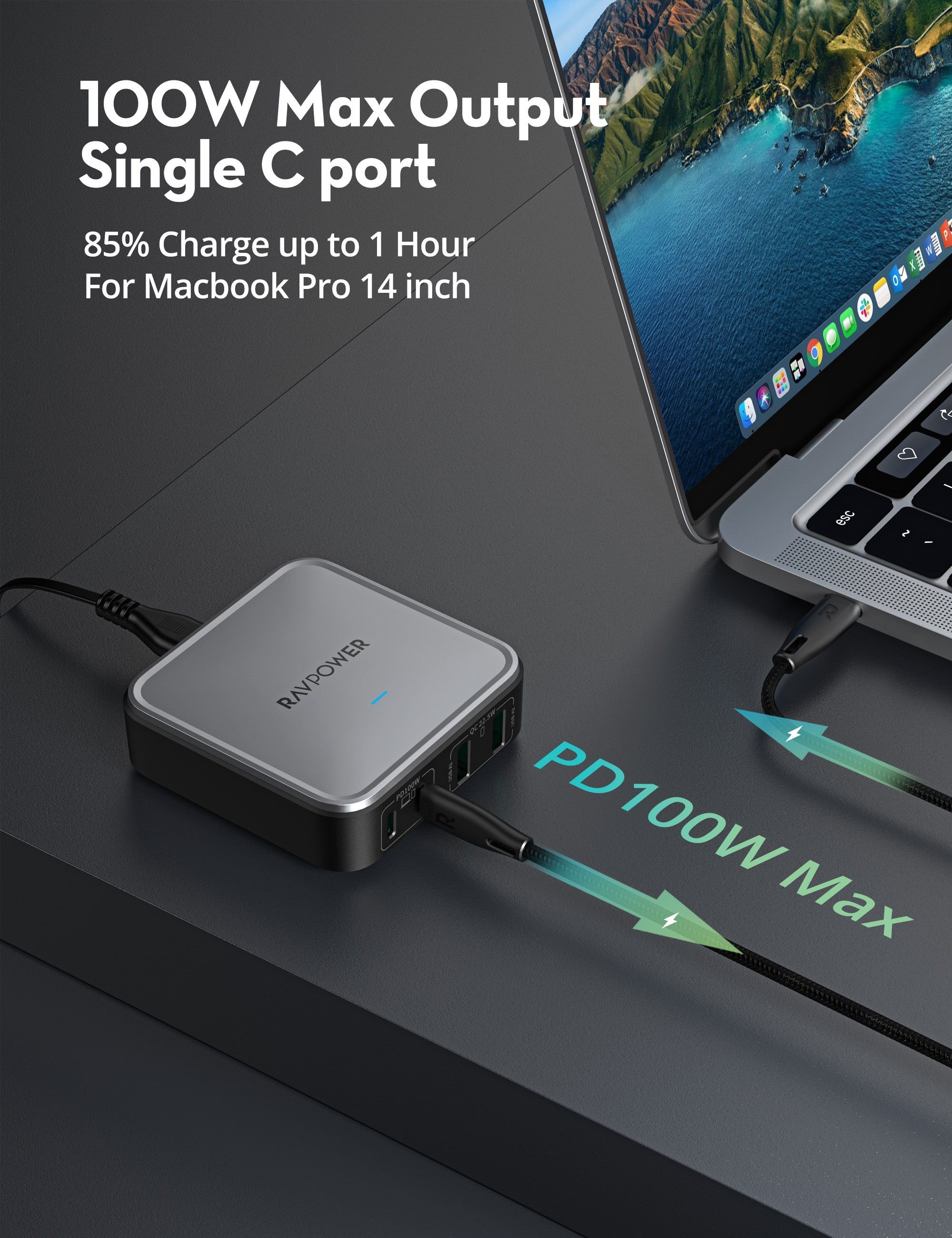 100W Desktop Charging Station – Multi-Device USB Charging Hub