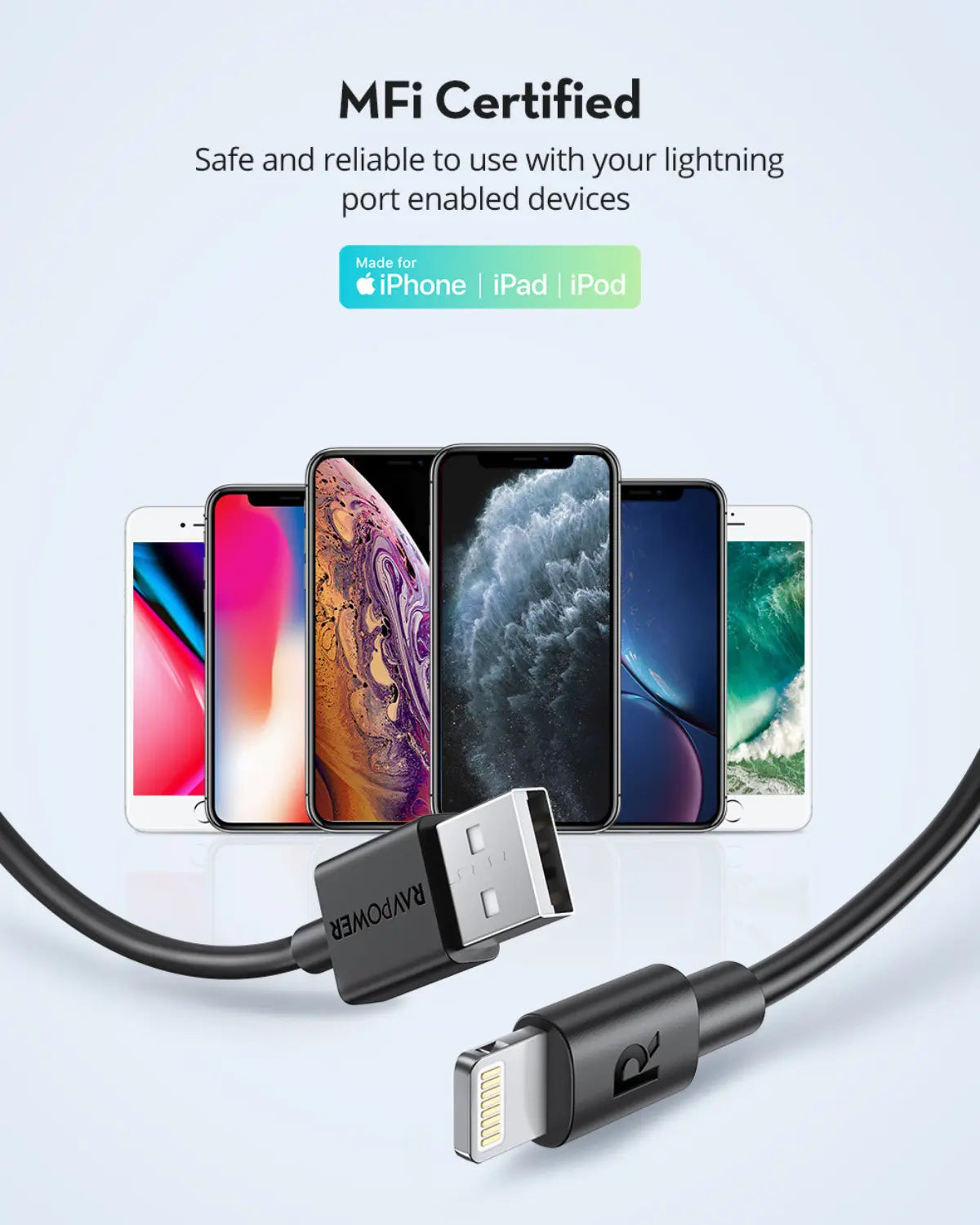 USB-A to Lightning Fast Charging Cable – MFi Certified, 1 Meter