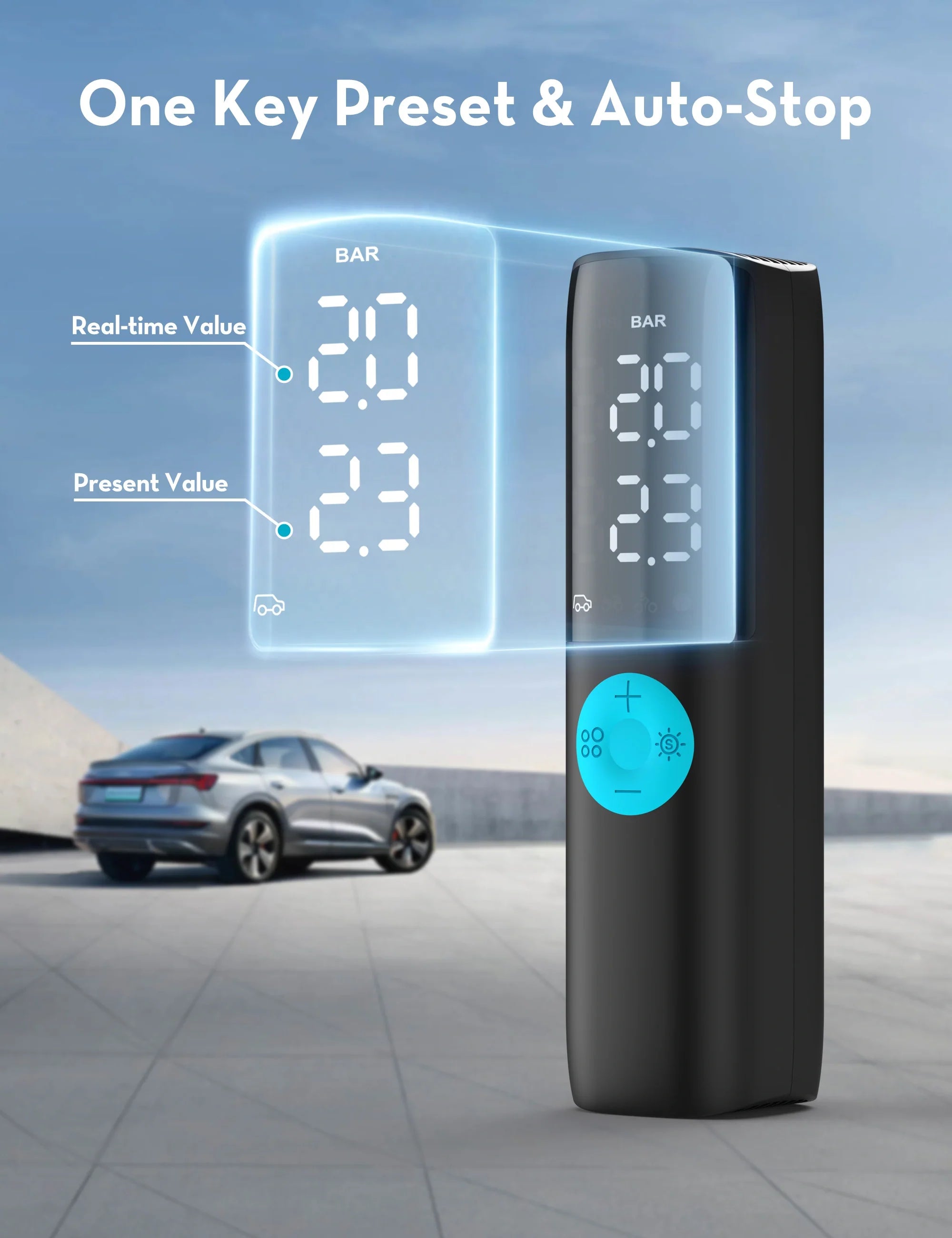 Portable Car Tire Inflator – 12V DC, Auto Shut-Off, LED Light