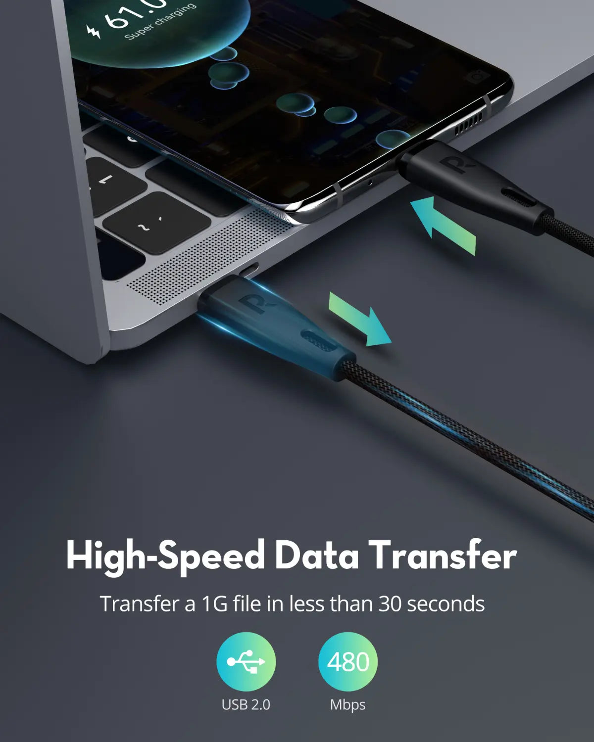 Ultra-Durable USB-C to USB-C Fast Charging Cable – 60W Power Delivery, 1.2 Meters