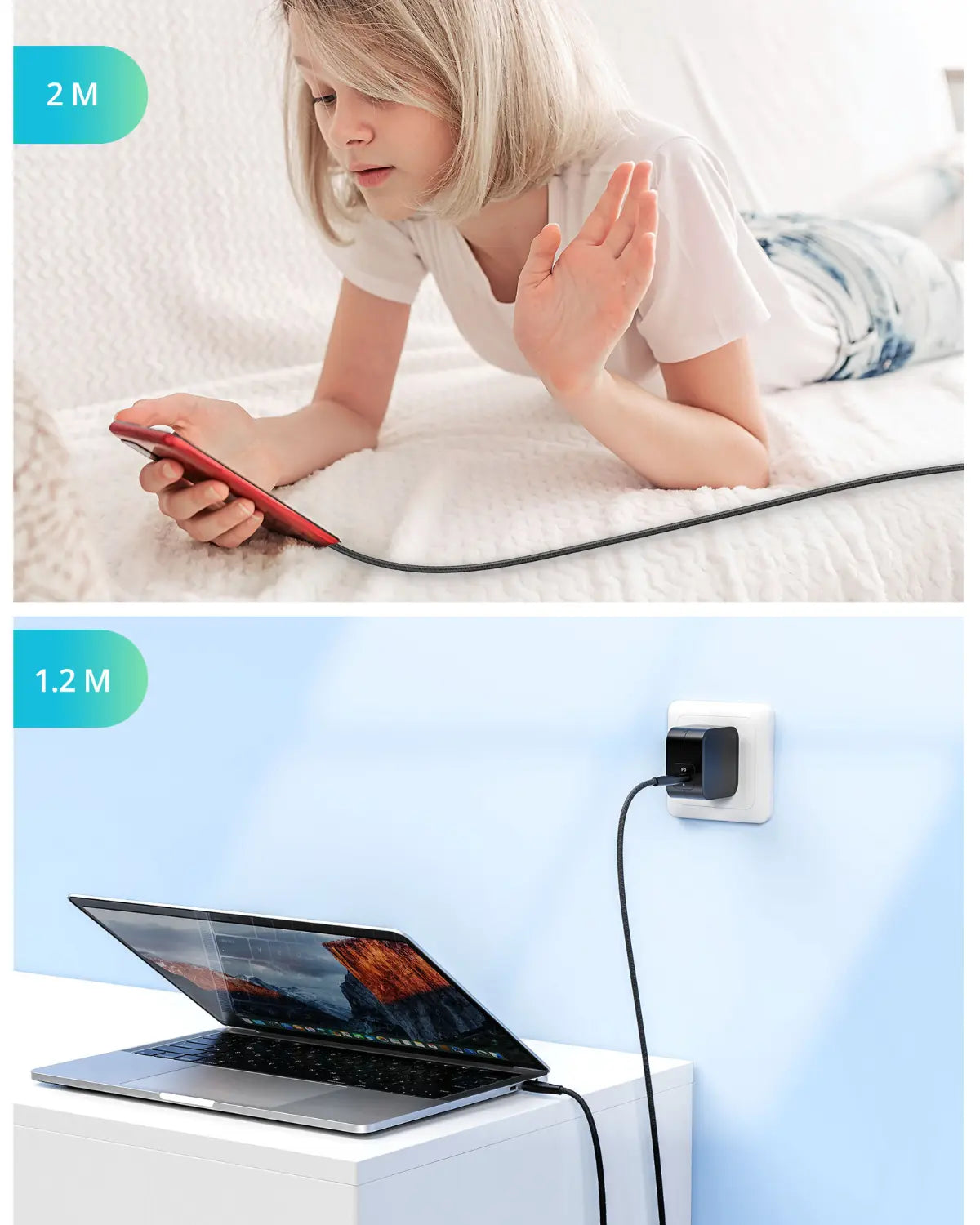 USB-C to USB-C Fast Charging Cable – 60W Power Delivery, 1.2 Meters