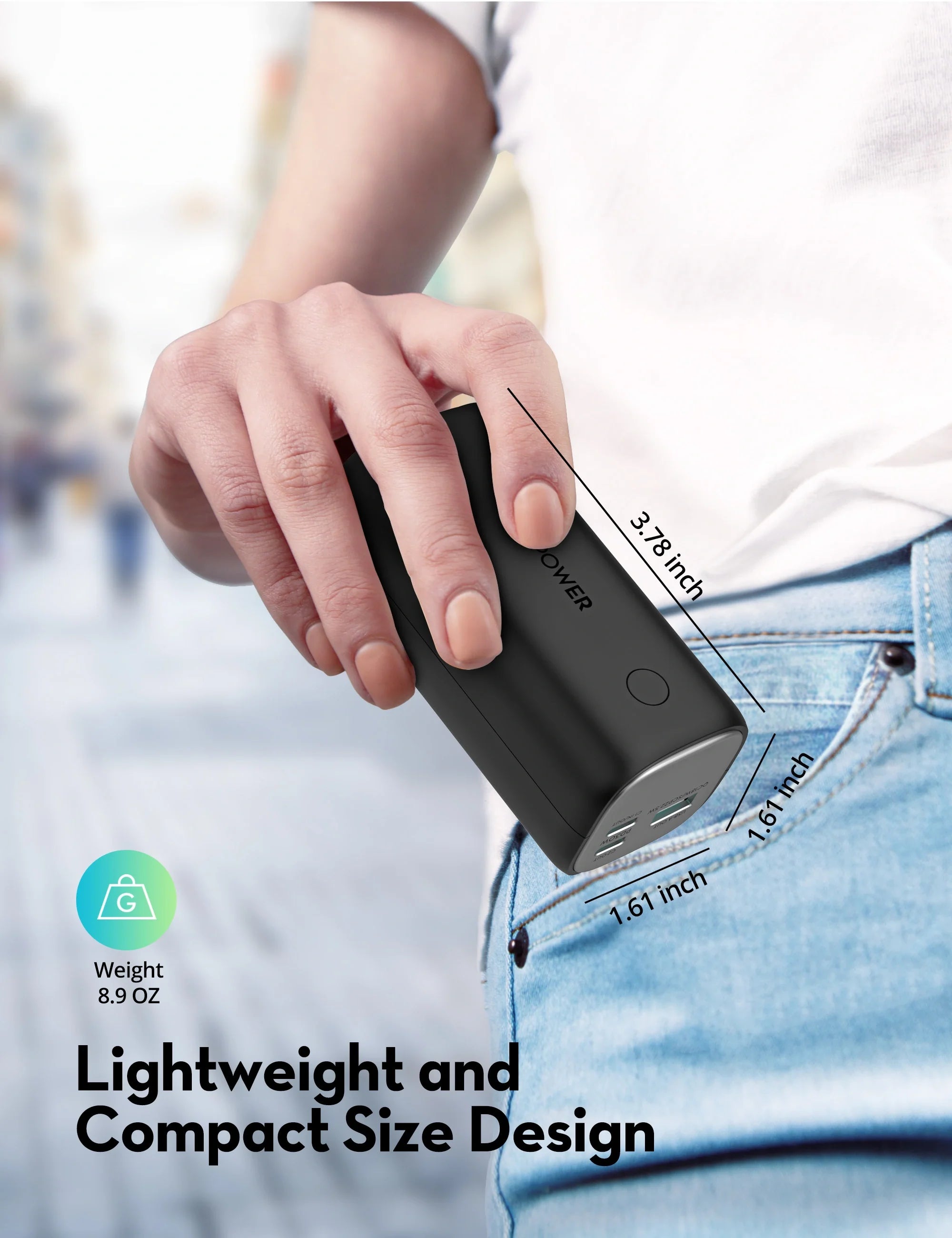 14,000mAh Compact Power Bank – 30W USB-C Fast Charging, Triple Output