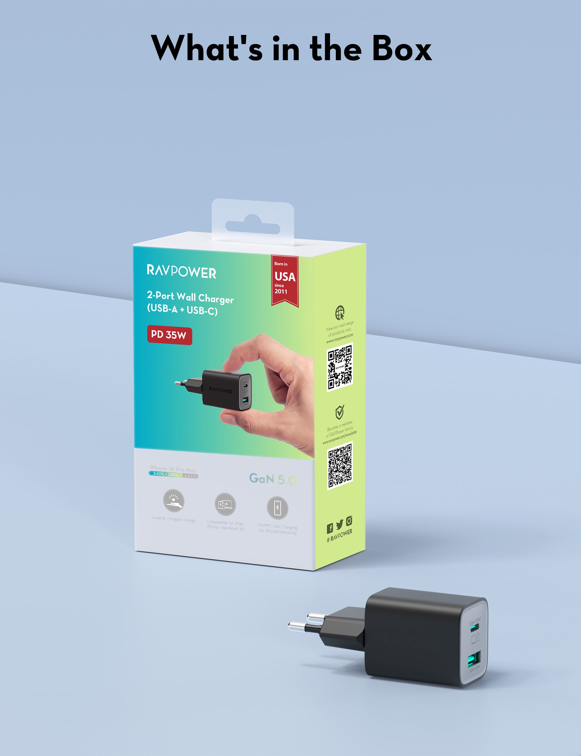 35W Dual-Port Fast Wall Charger – USB-C Power Delivery + USB-A