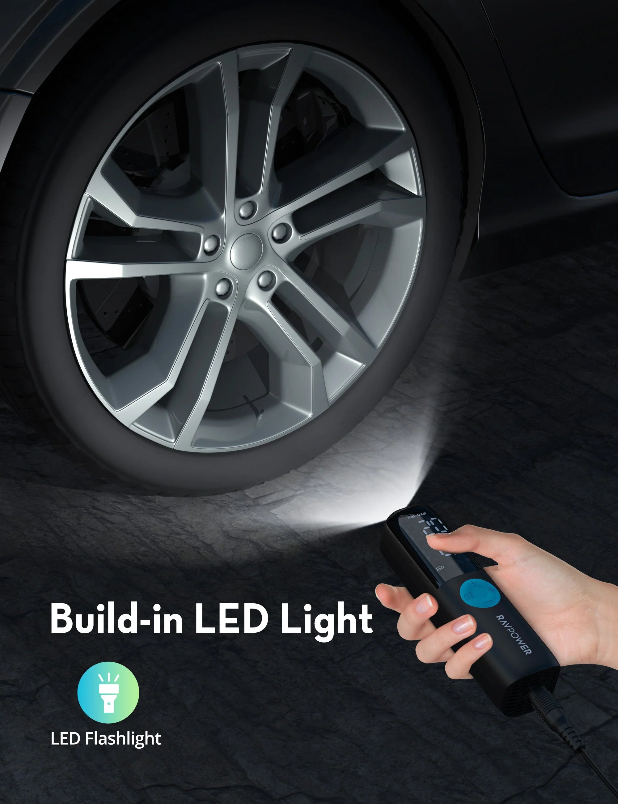 Portable Car Tire Inflator – 12V DC, Auto Shut-Off, LED Light