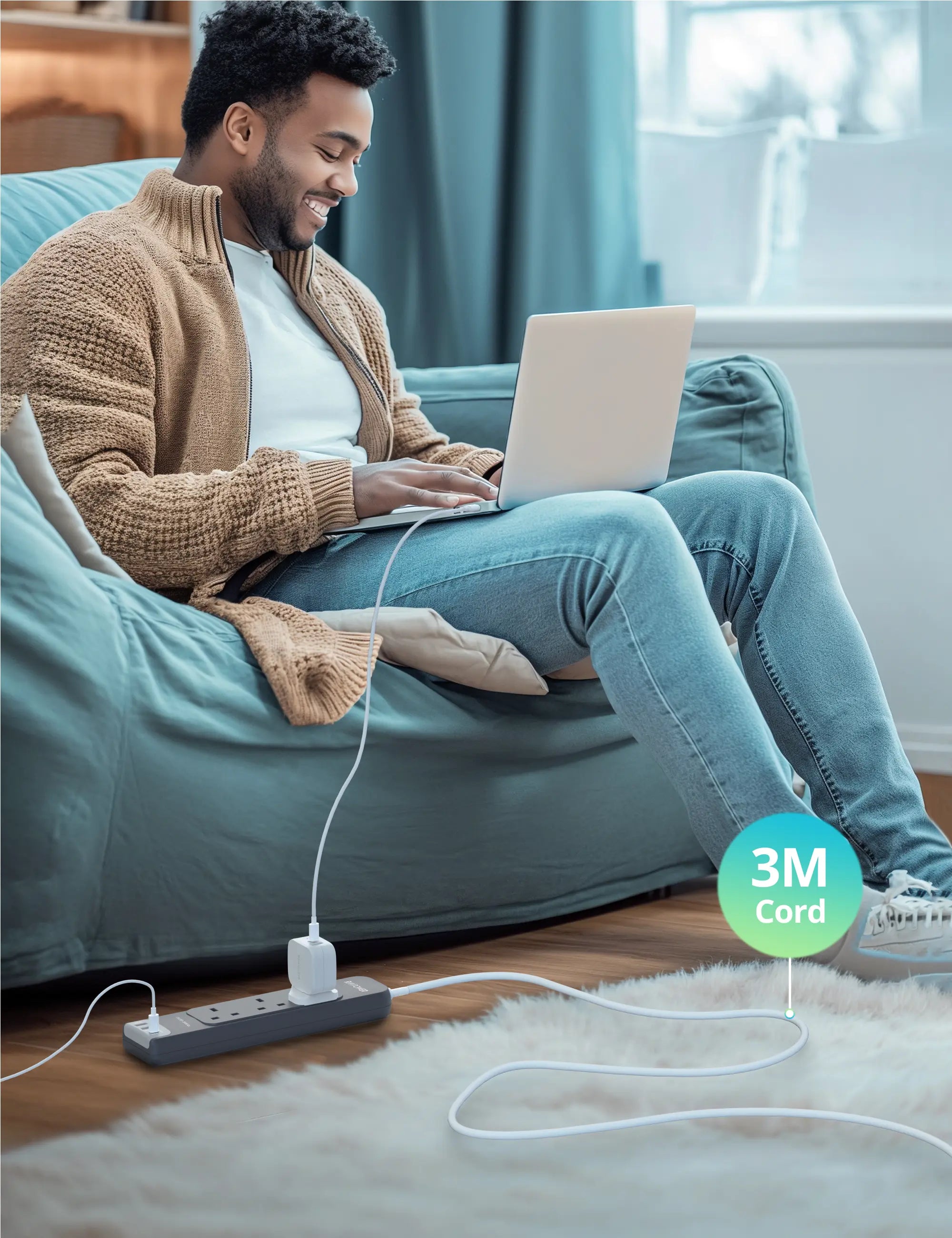 6-in-1 Power Strip with USB-C PD & USB-A Fast Charging – 3m Cable