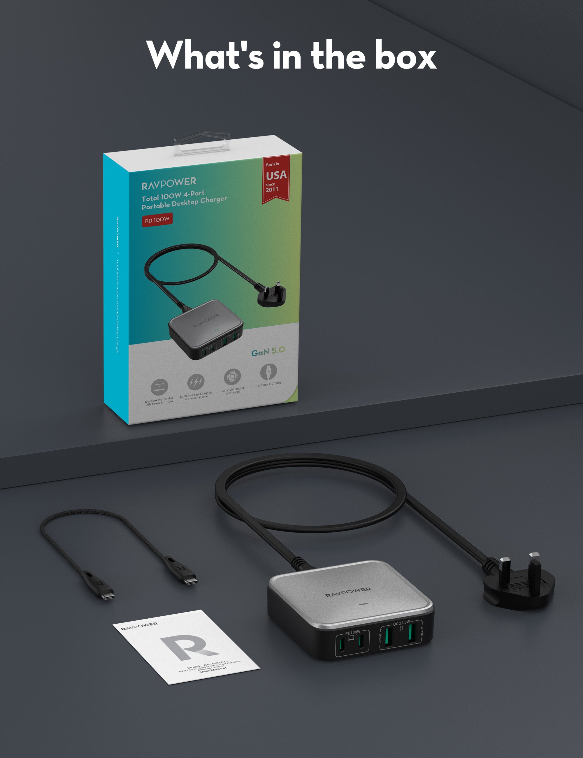 100W Desktop Charging Station – Multi-Device USB Charging Hub