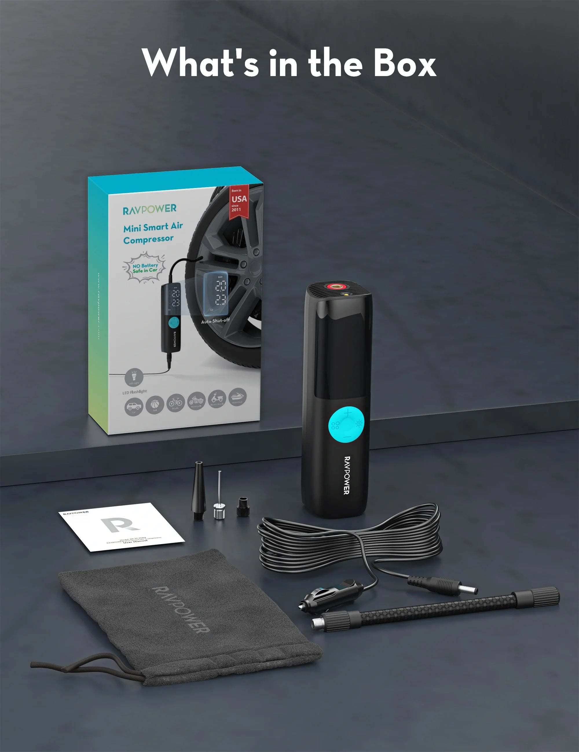 Portable Car Tire Inflator – 12V DC, Auto Shut-Off, LED Light