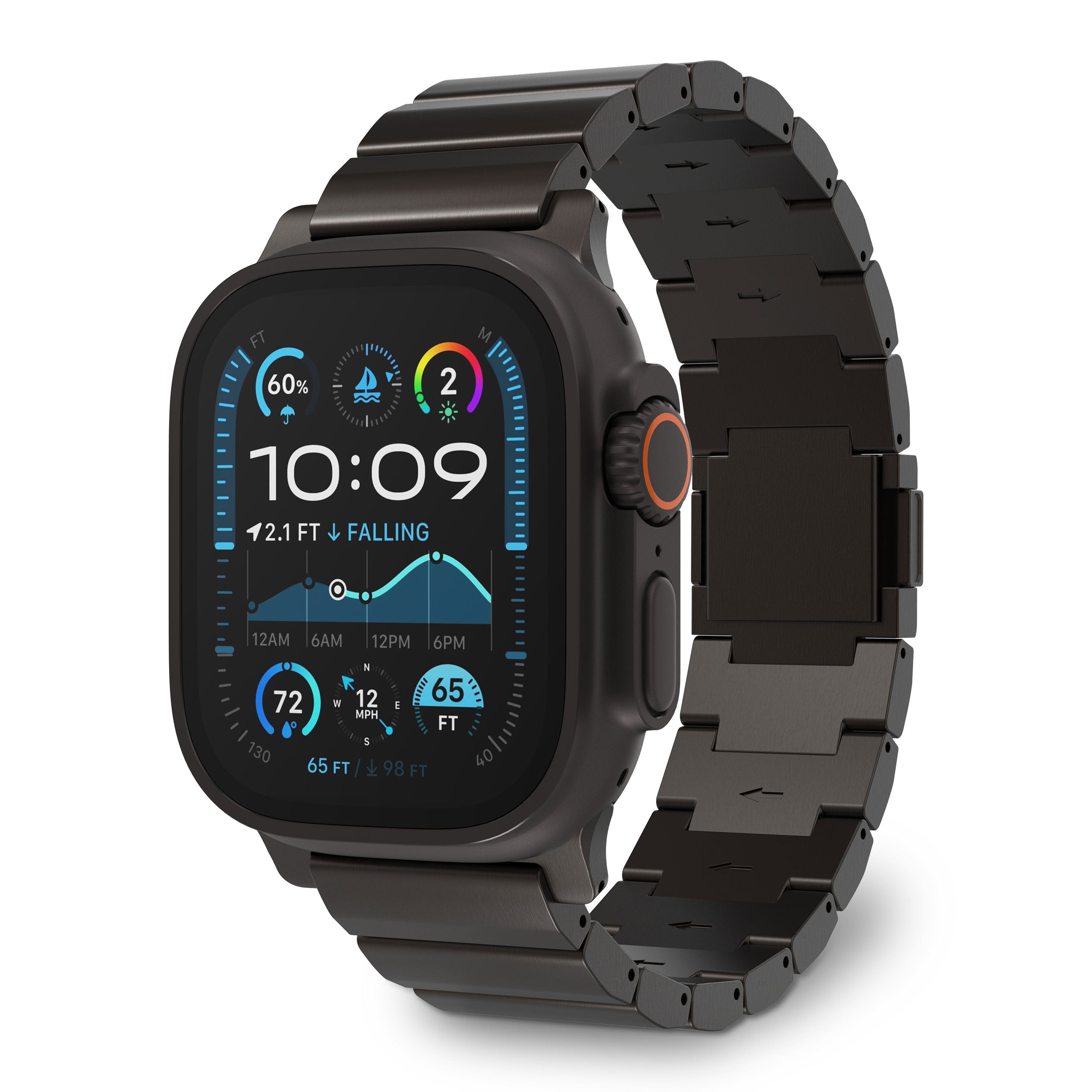 Black Titanium Watch Band for Apple Watch Ultra 1, 2 & 3 – Magnetic Metal Link Bracelet