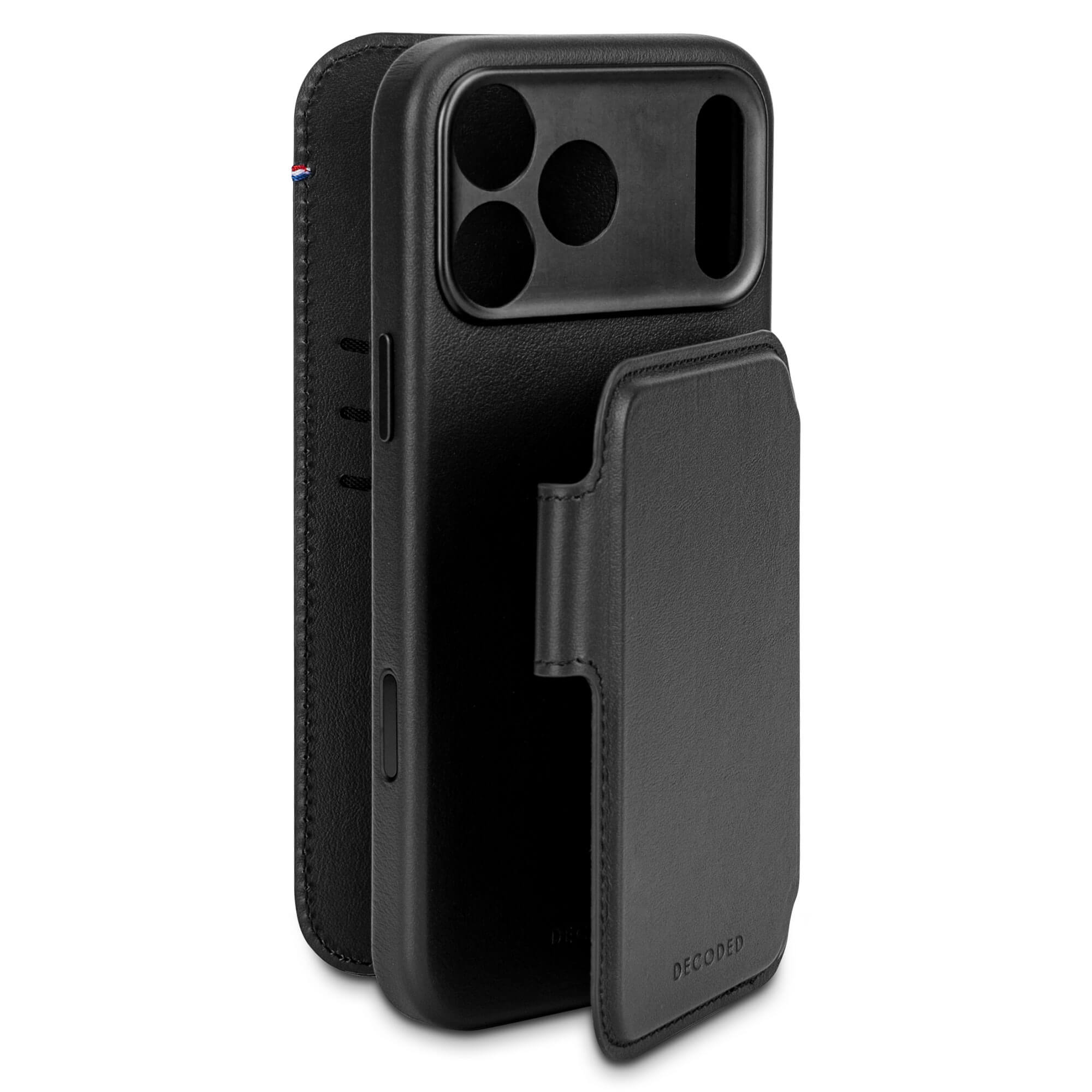 Black Leather Detachable Wallet Case for iPhone 17 Pro with MagSafe