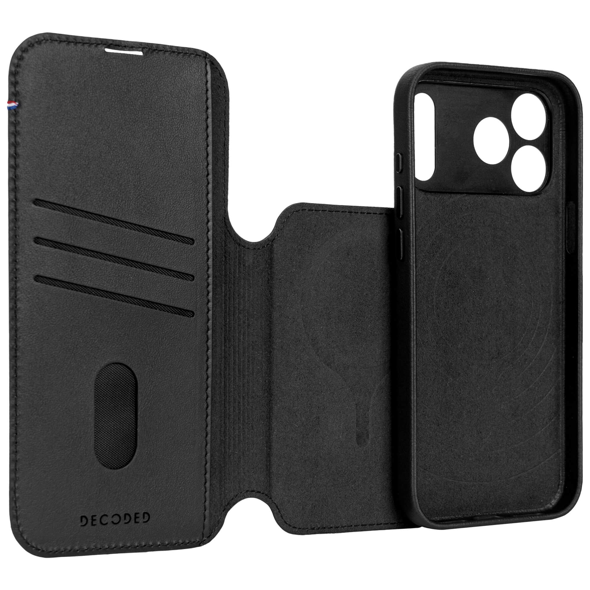 Black Leather Detachable Wallet Case for iPhone 17 Pro with MagSafe