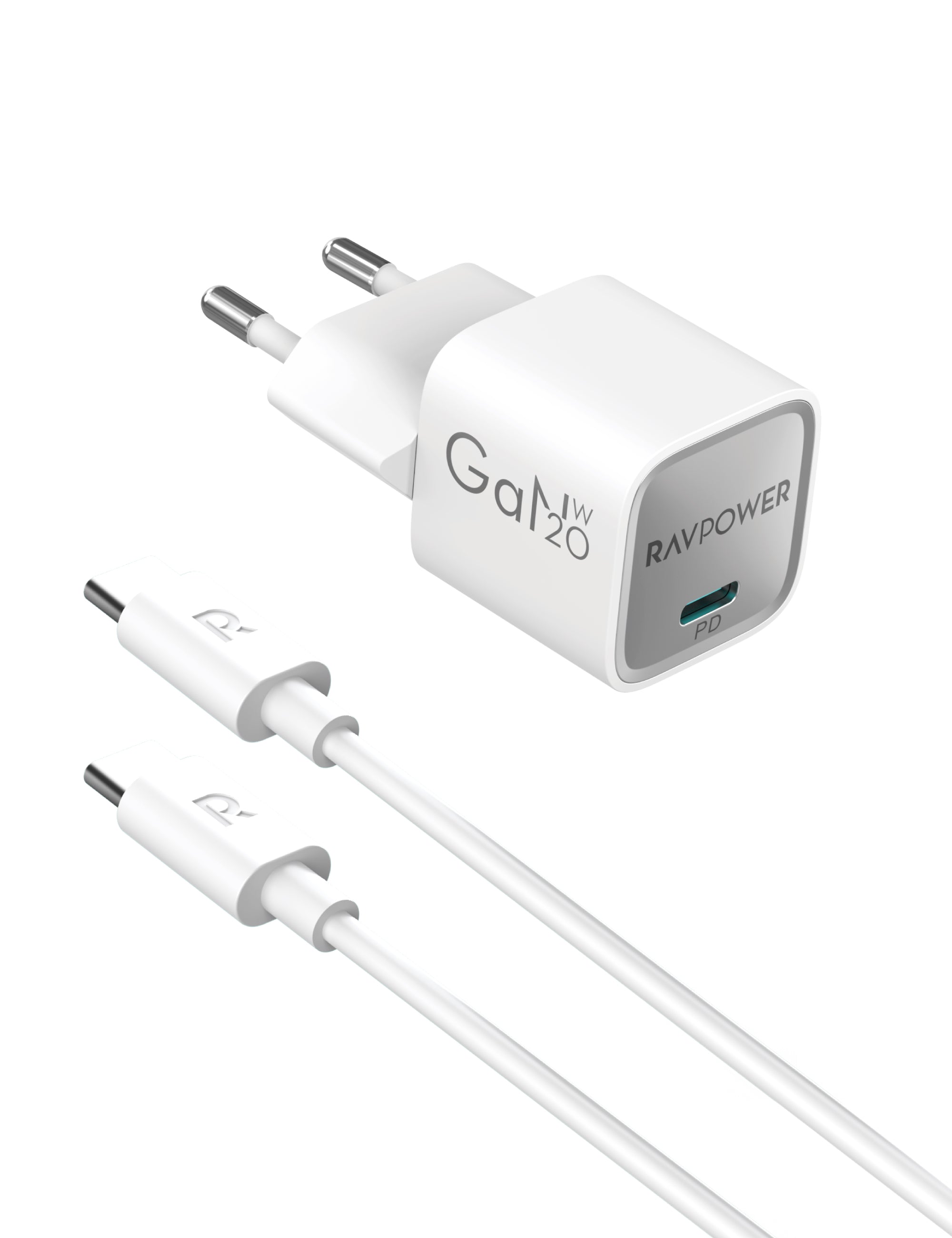 20W USB-C GaN Wall Charger + USB-C Fast Charging Cable Bundle