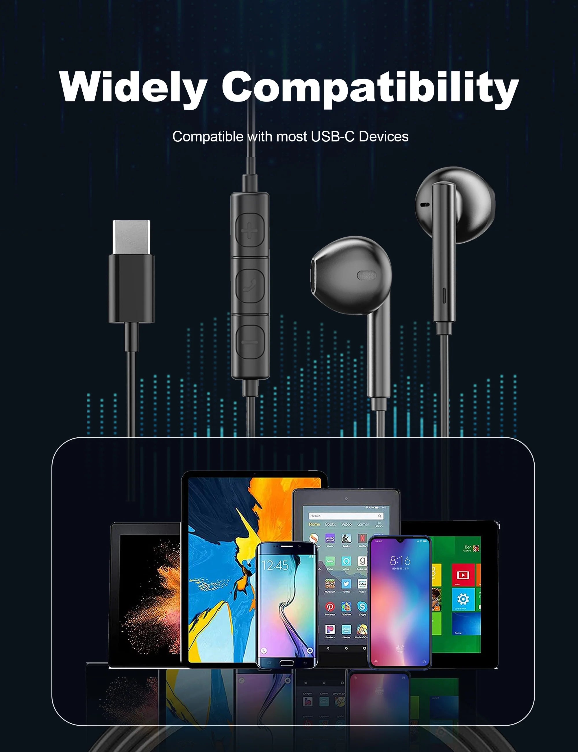 USB-C Wired Stereo Earphones – Deep Bass, In-Line Controls