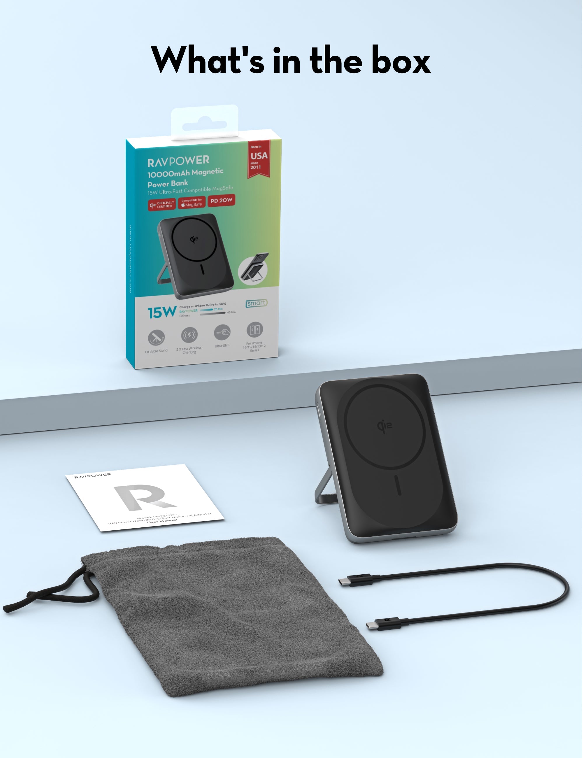 10,000mAh Qi2 Magnetic Wireless Power Bank – 15W Fast Charging