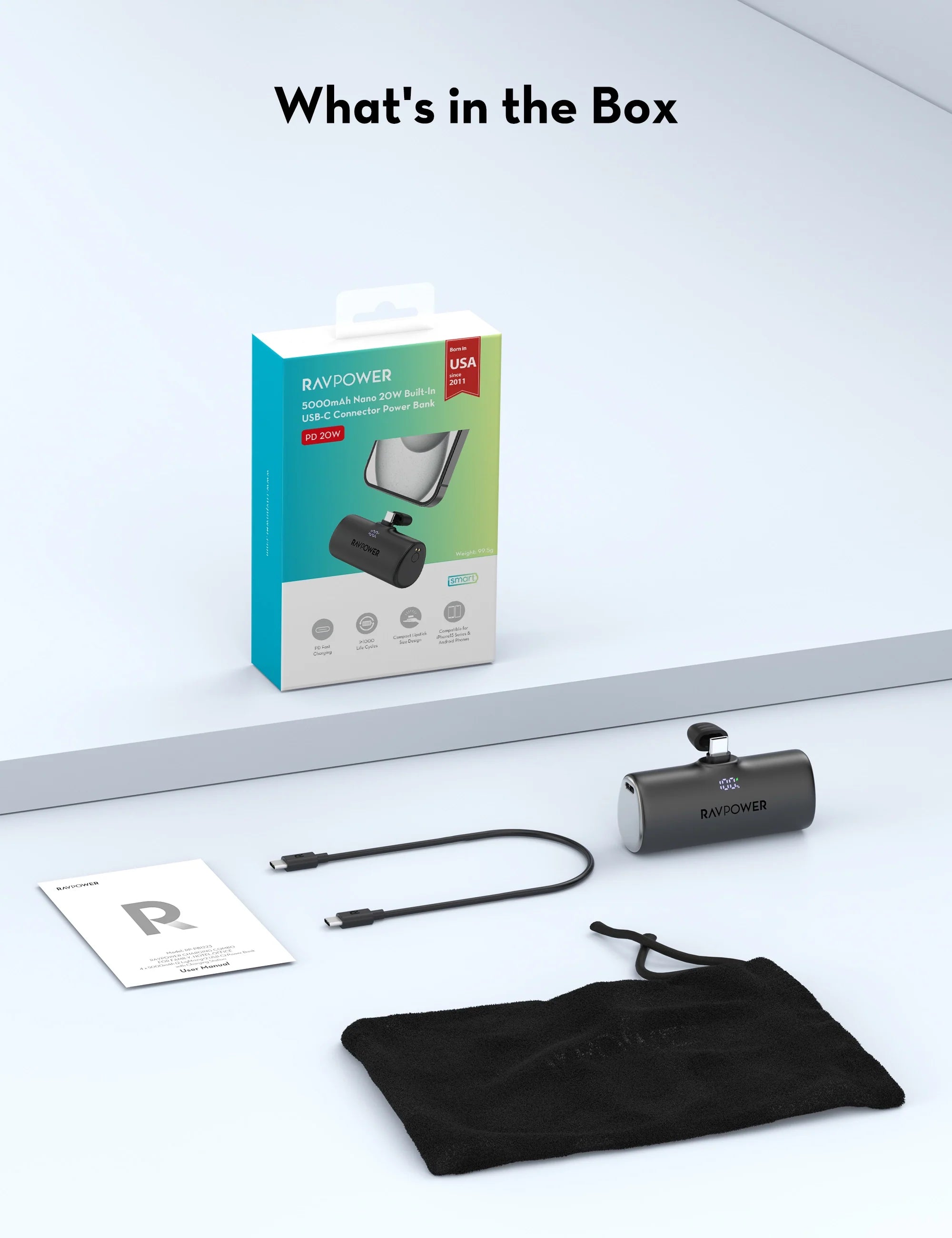 5,000mAh Ultra-Compact Power Bank – 20W USB-C Fast Charging