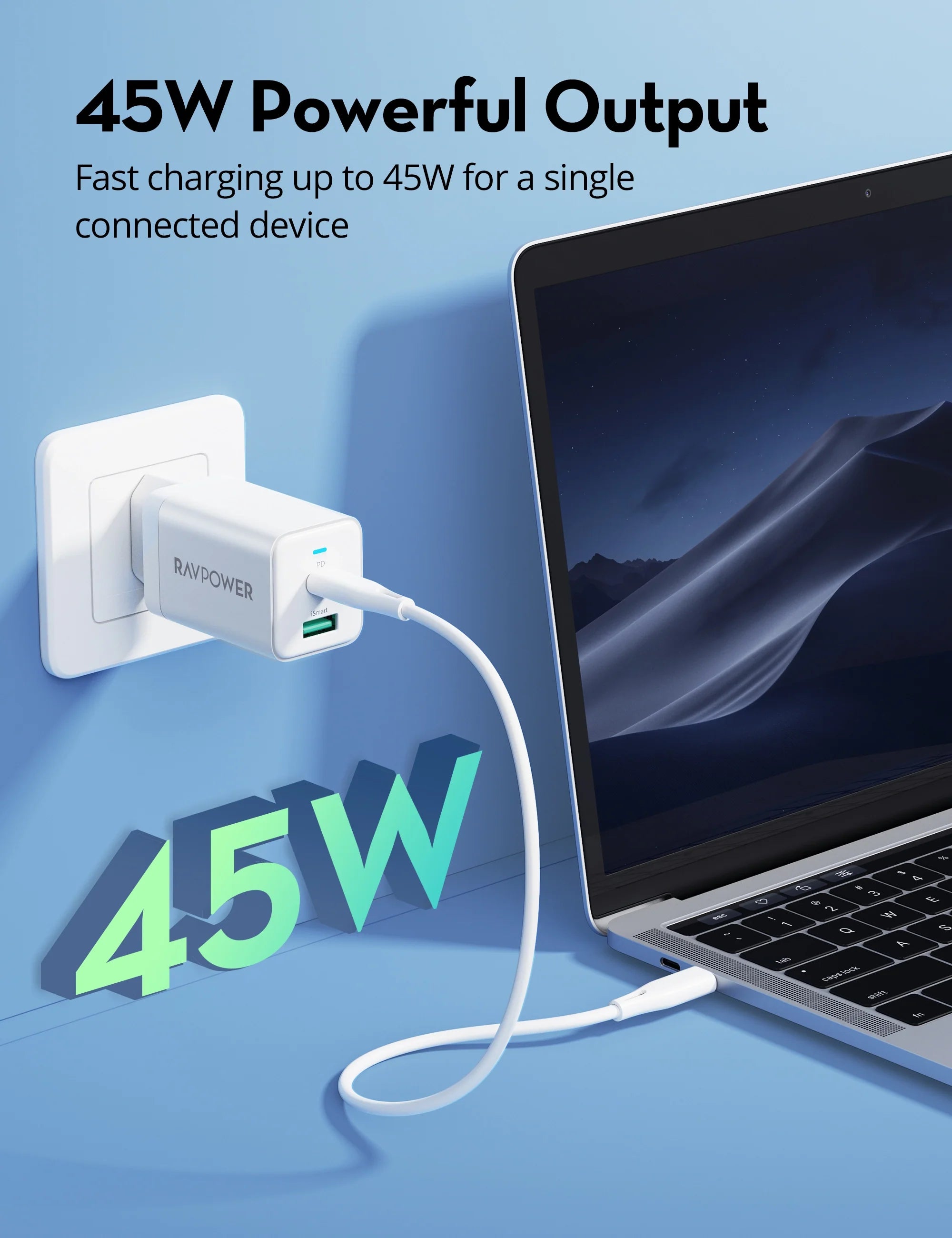 45W GaN Dual-Port Wall Charger – USB-C PD & USB-A QC (EU Plug)