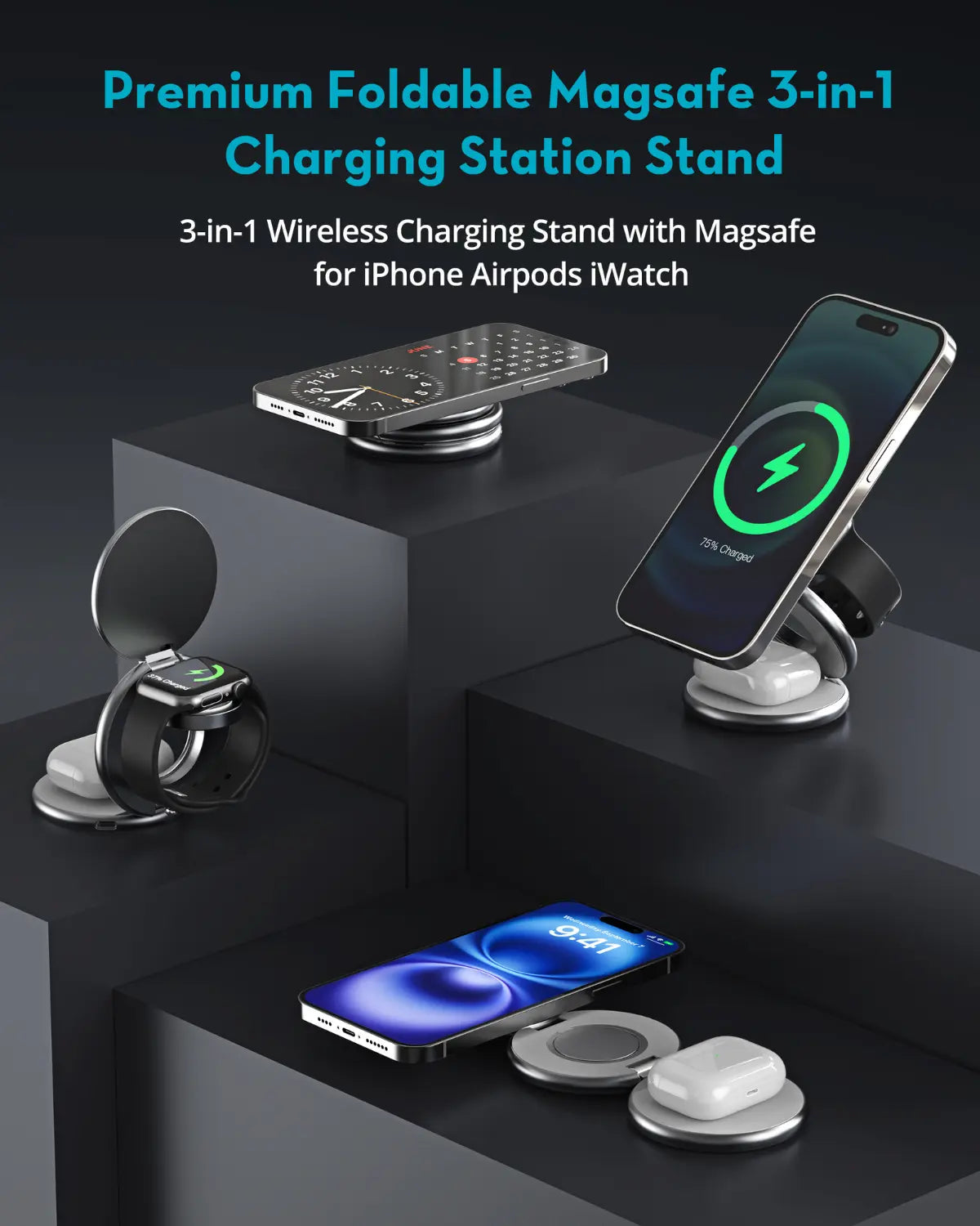 3-in-1 Magnetic Wireless Charging Station – Qi2 & MagSafe Certified