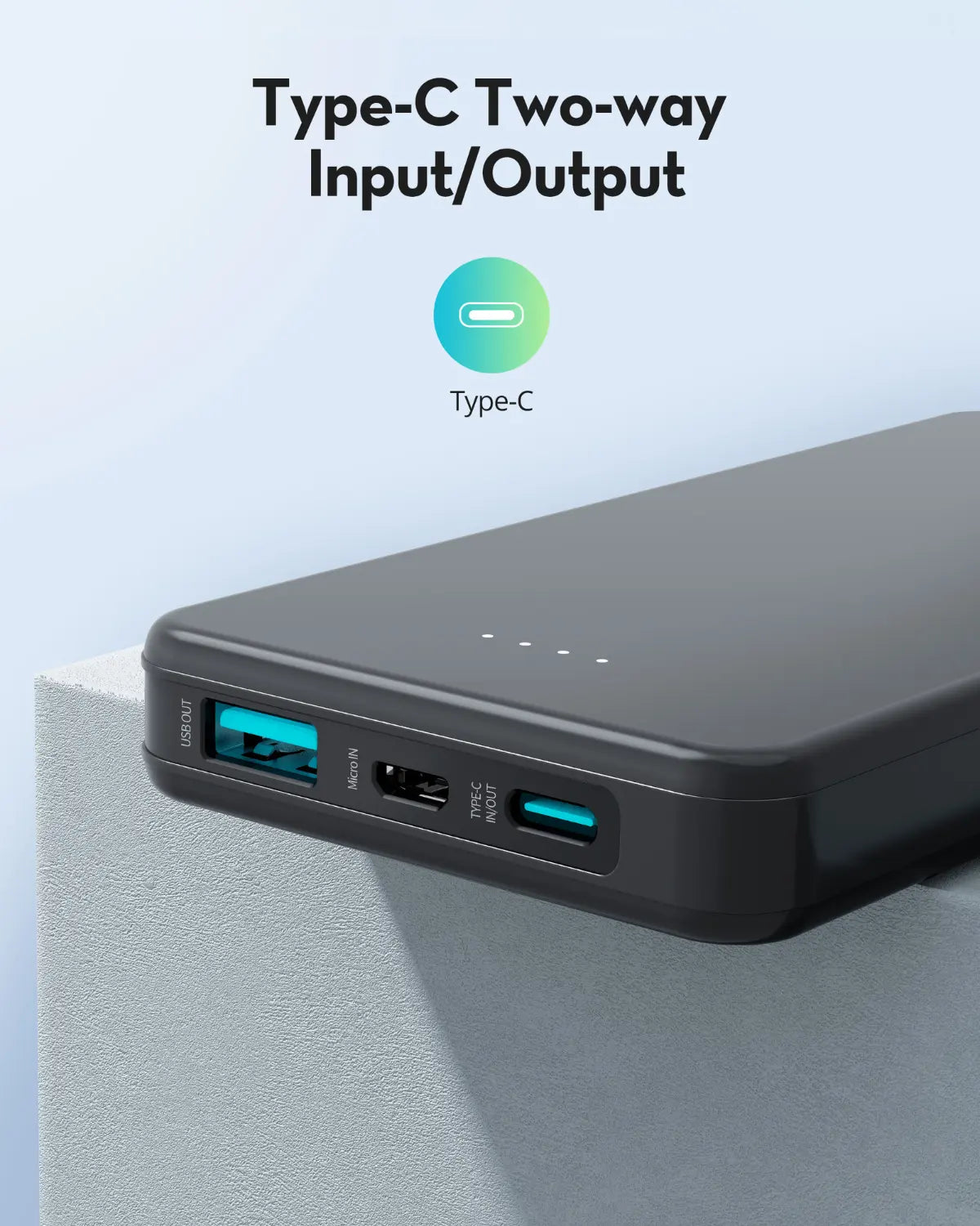 10,000mAh Compact Power Bank – Dual Output, USB-C Two-Way Charging
