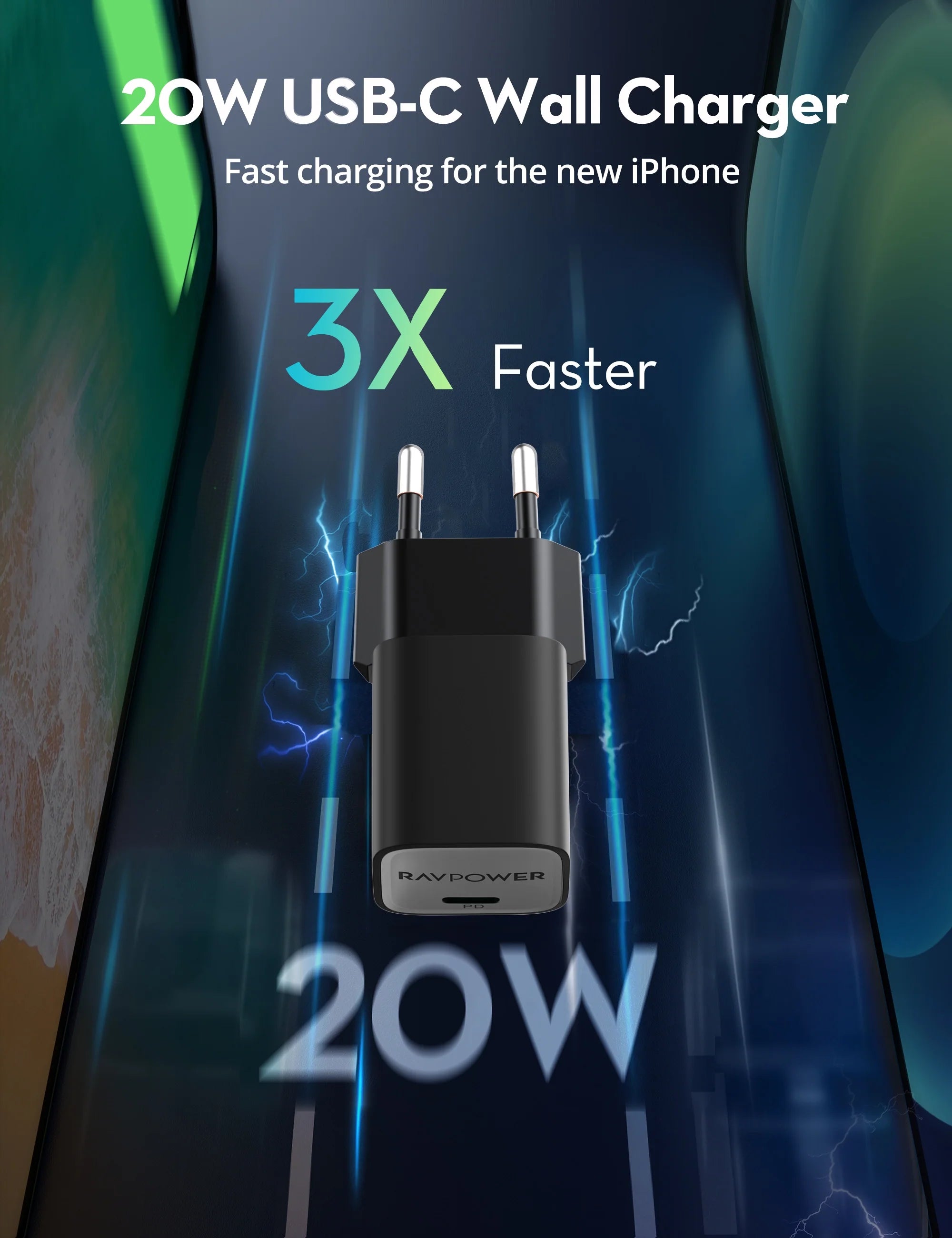 20W USB-C GaN Wall Charger – Power Delivery Fast Charging (EU Plug)