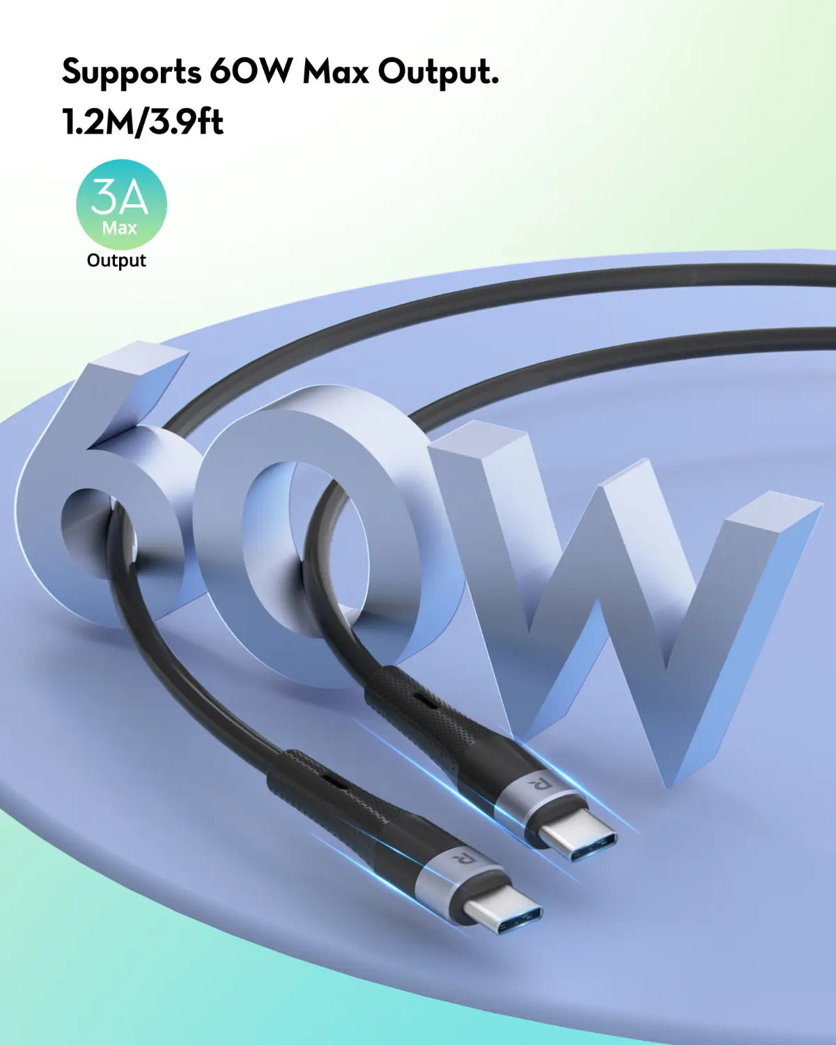 Silicone USB-C to USB-C Fast Charging Cable – 60W Power Delivery, 1.2 Meters