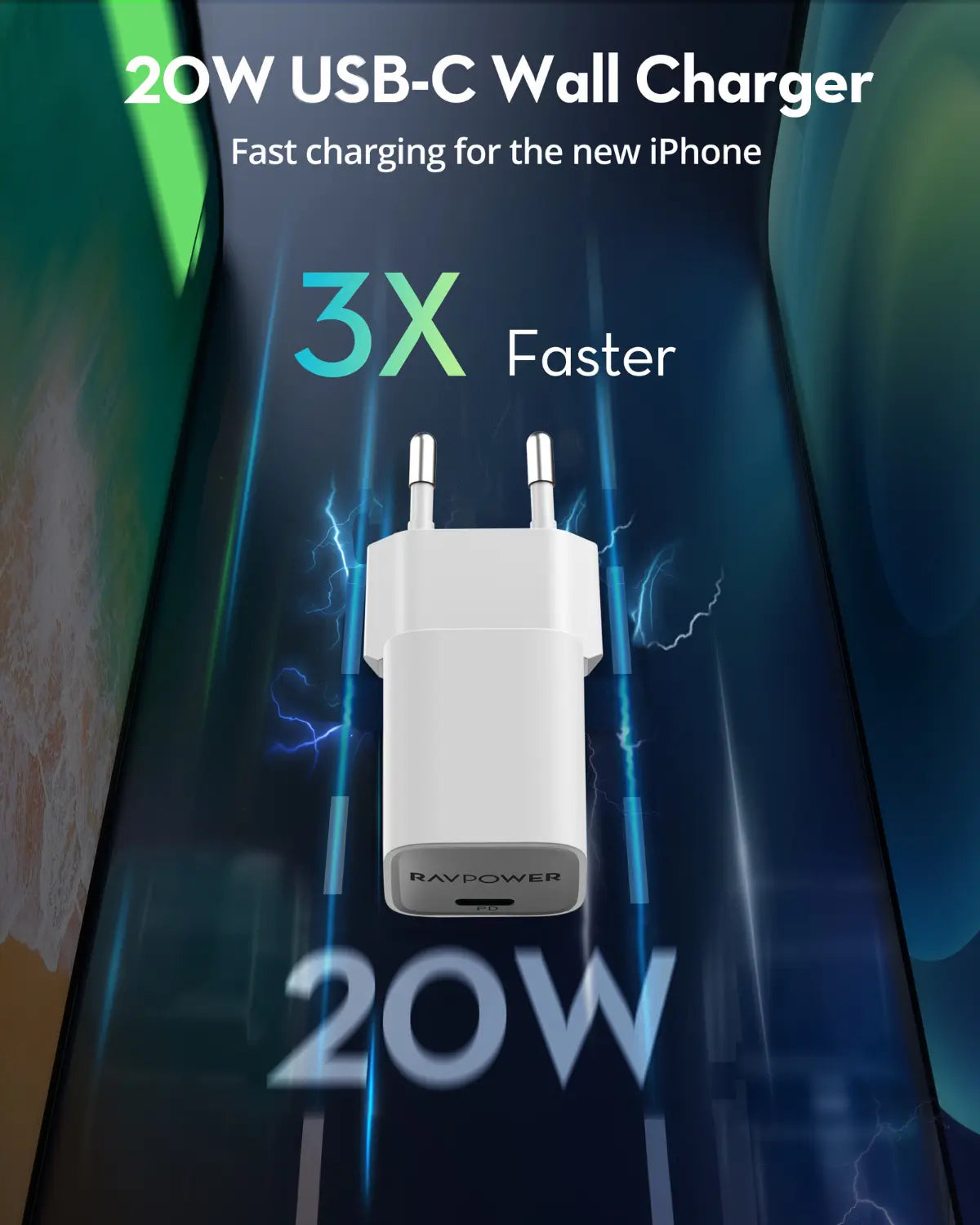20W USB-C GaN Wall Charger – Power Delivery Fast Charging (EU Plug)