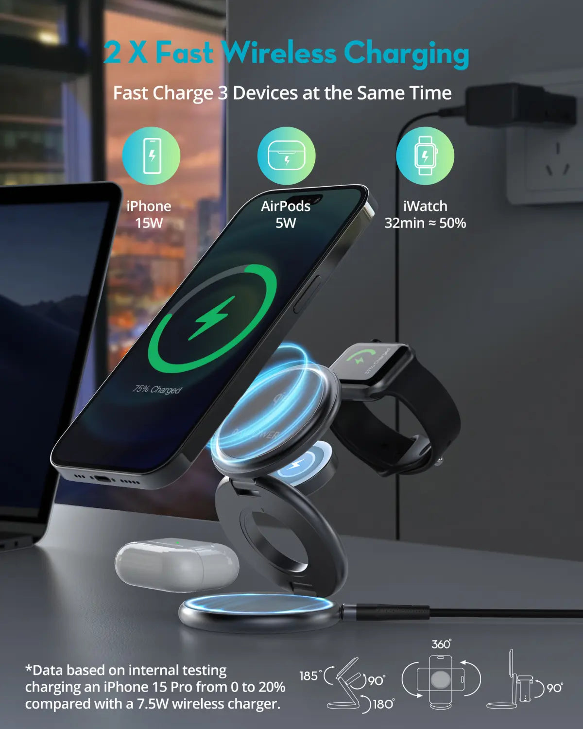 3-in-1 Magnetic Wireless Charging Station – Qi2 & MagSafe Certified