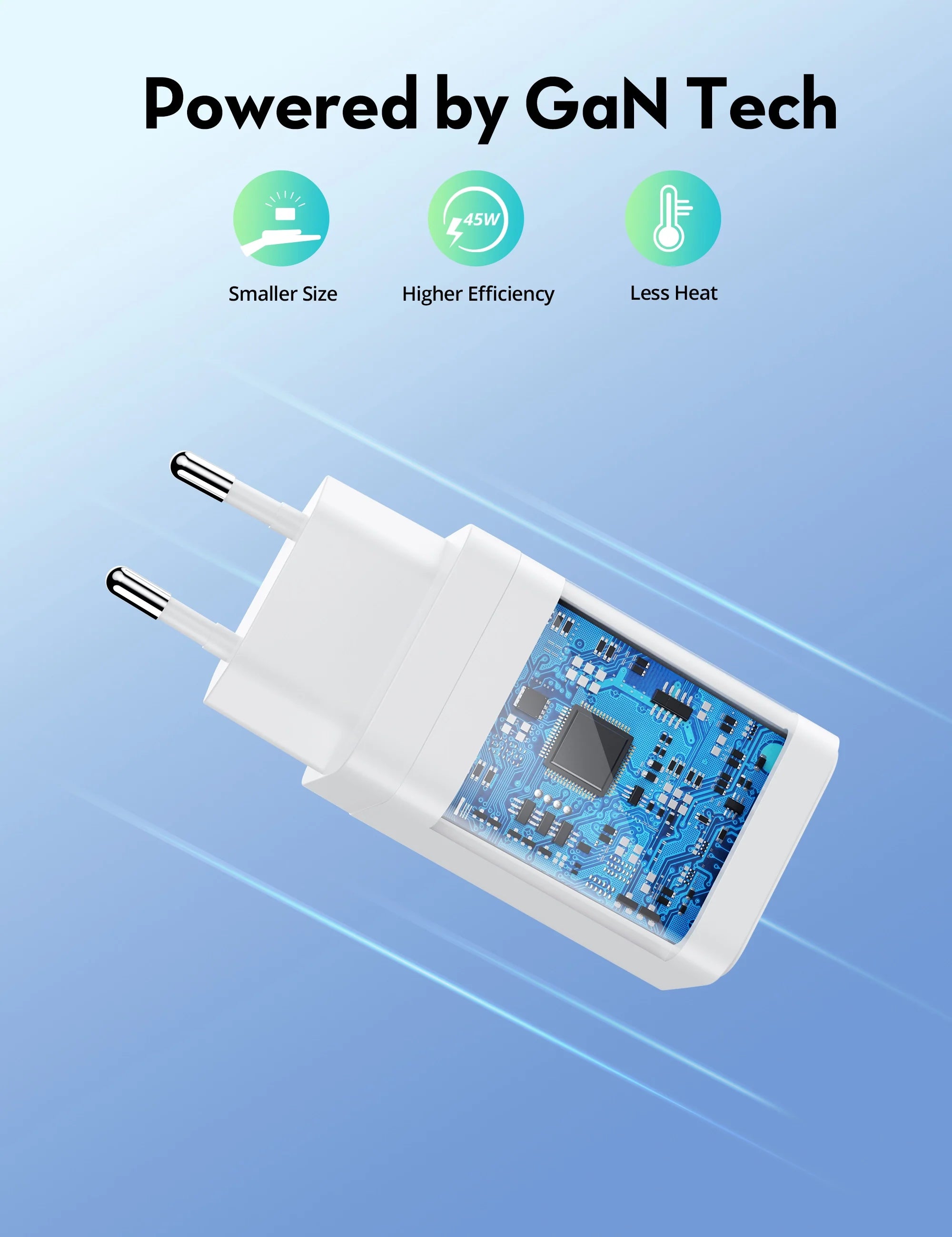 45W GaN Dual-Port Wall Charger – USB-C PD & USB-A QC (EU Plug)