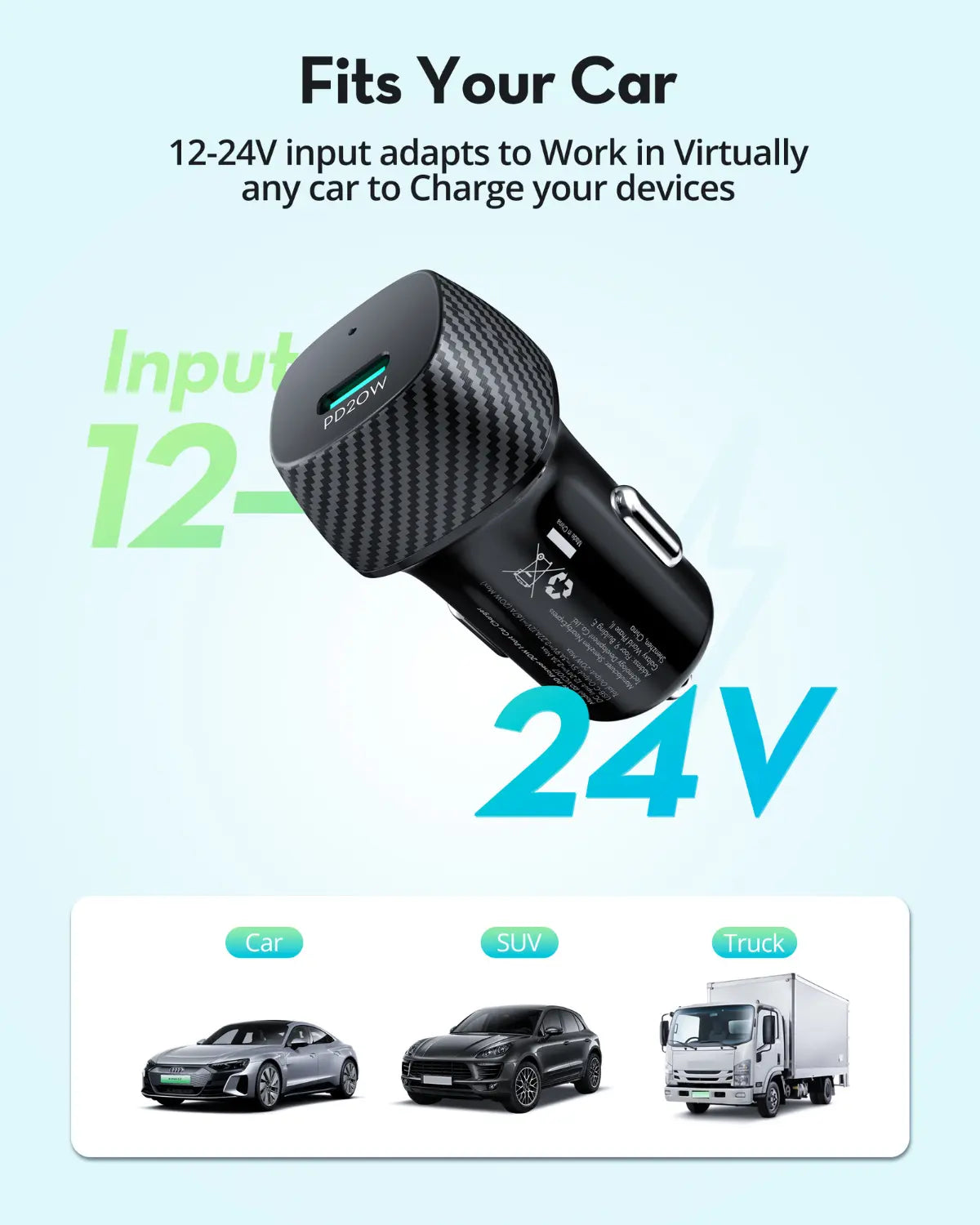 20W USB-C Fast Car Charger – Power Delivery Charging