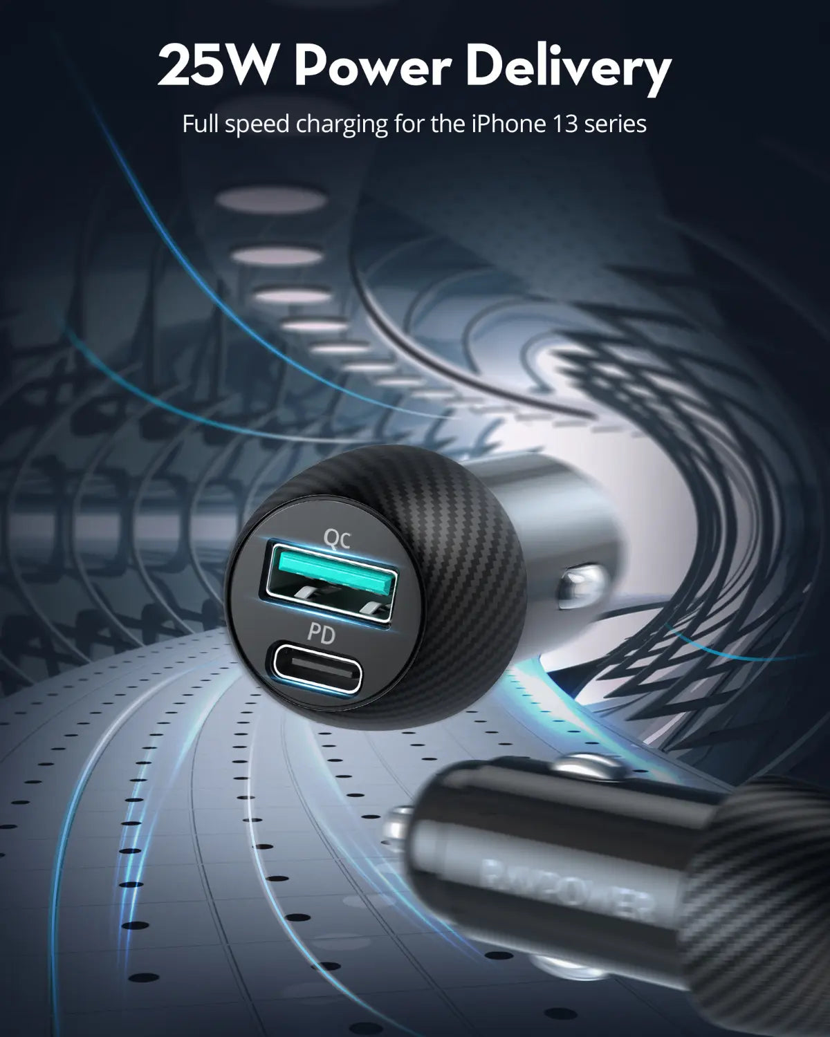 49W Dual-Port Fast Car Charger – USB-C PD & USB-A Quick Charge