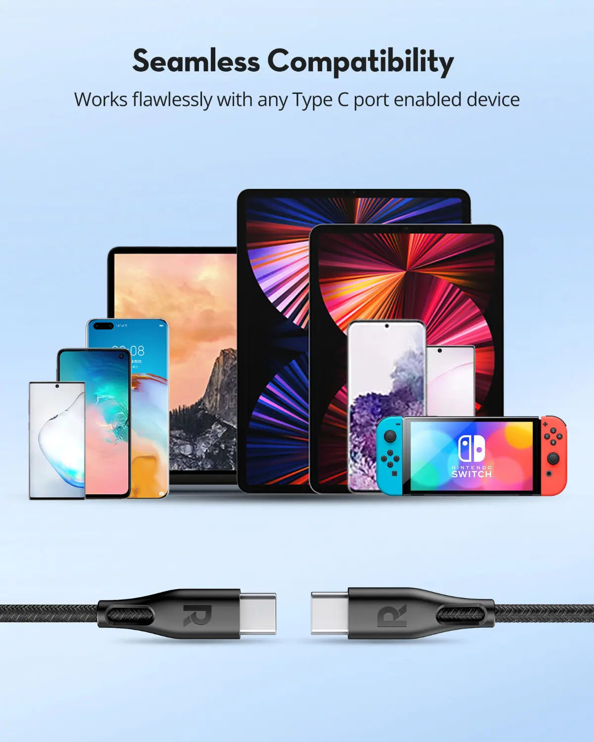 USB-C to USB-C Fast Charging Cable – 60W Power Delivery, 1.2 Meters