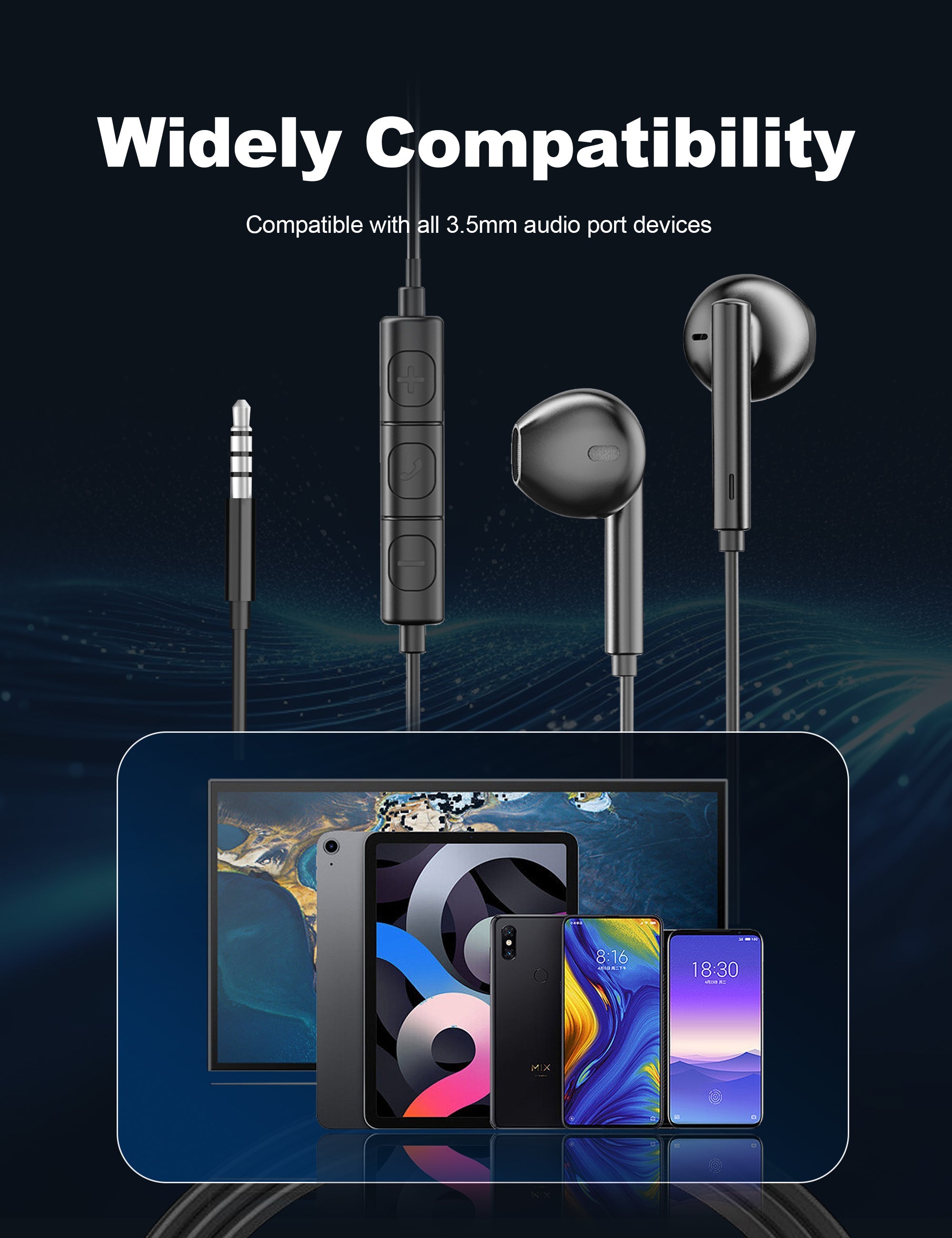Wired Stereo Earphones with Microphone – 3.5mm Universal Audio