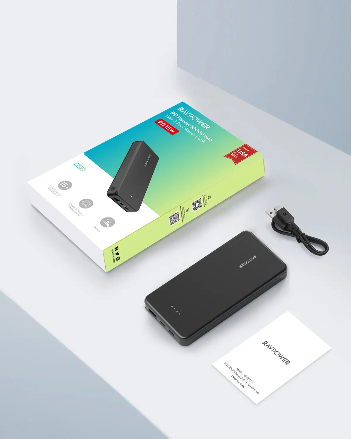 10,000mAh Compact Power Bank – Dual Output, USB-C Two-Way Charging