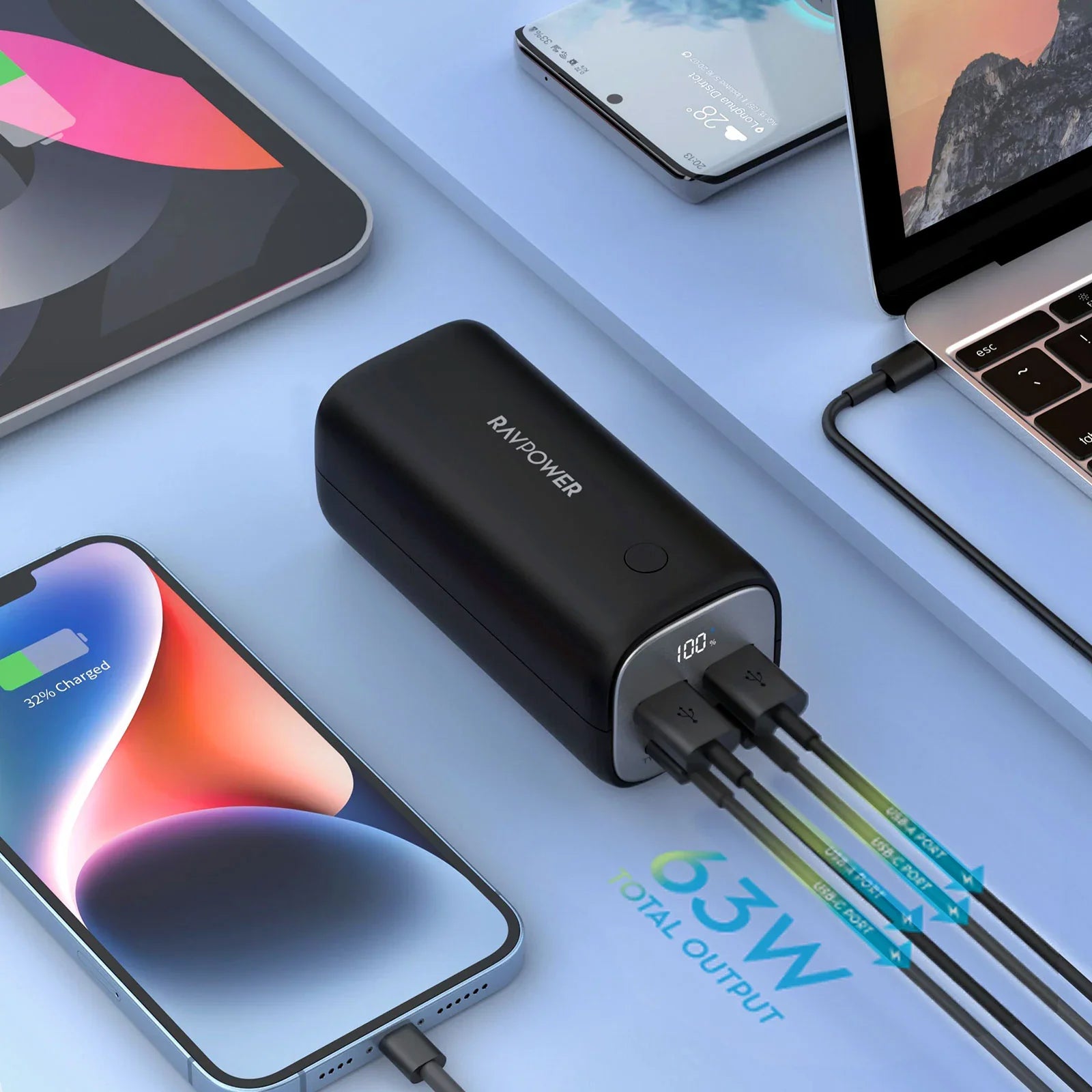 20,000mAh High-Power Power Bank – 70W USB-C PD, Quad Output