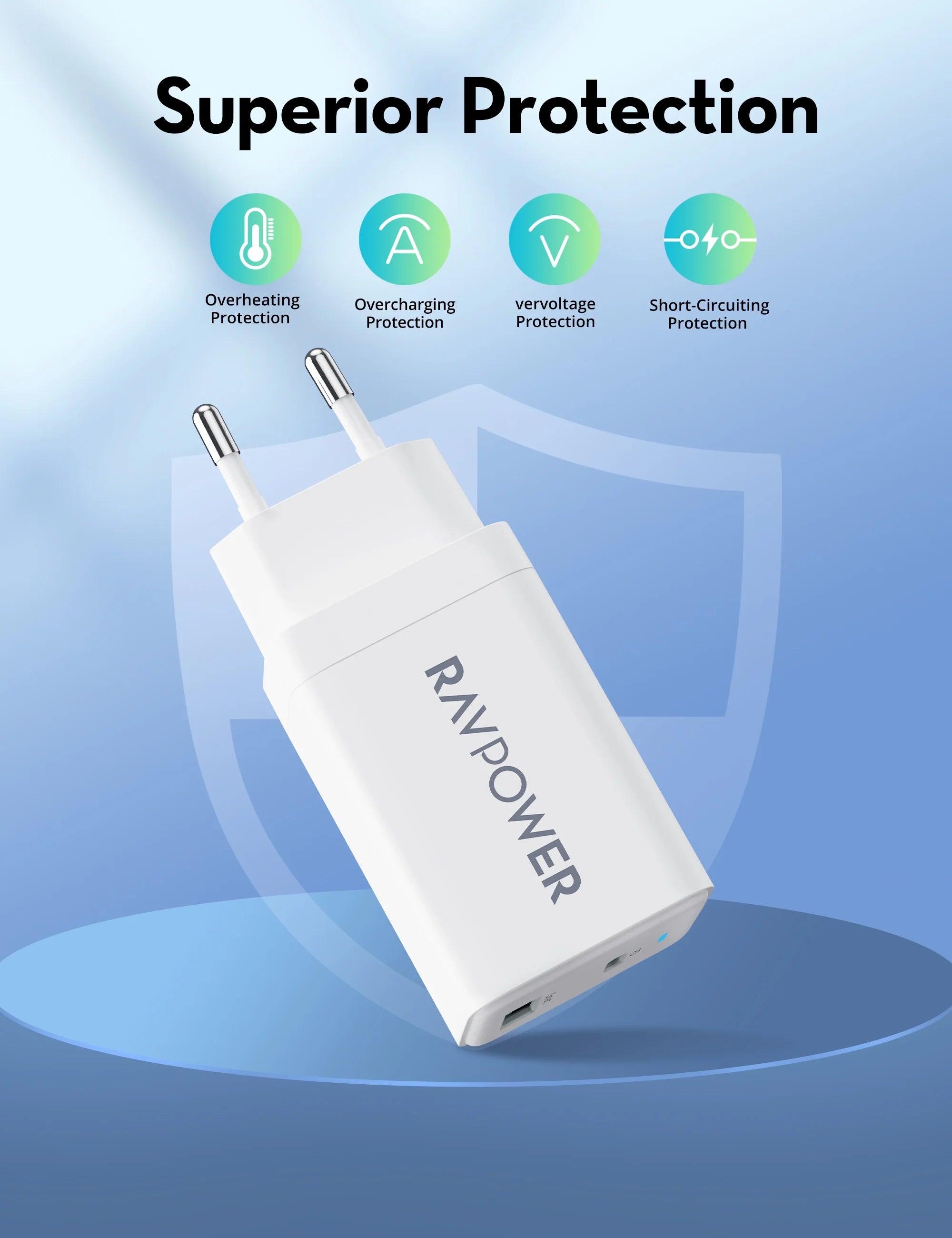 45W GaN Dual-Port Wall Charger – USB-C PD & USB-A QC (EU Plug)