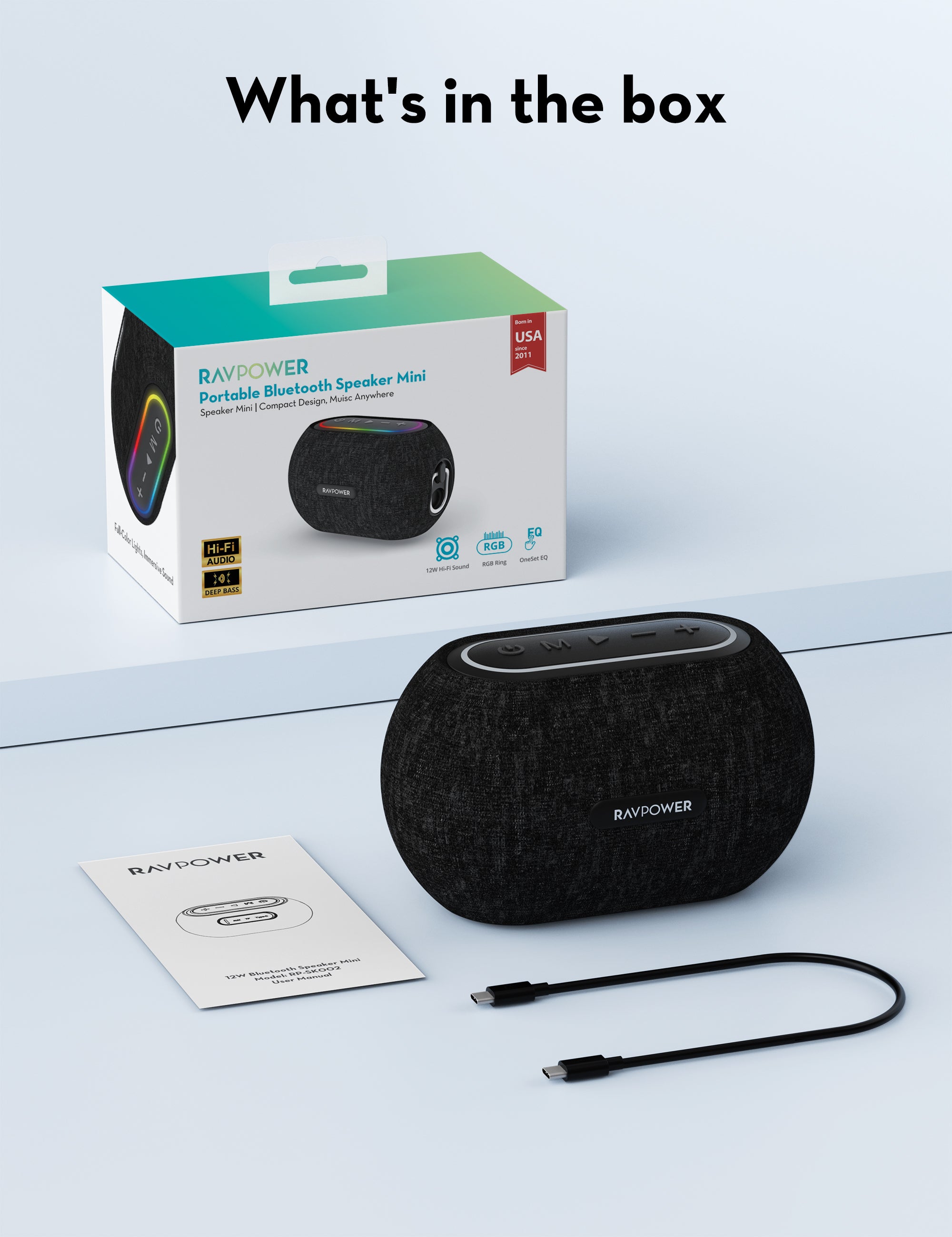 12W Portable Bluetooth Speaker with RGB Lighting