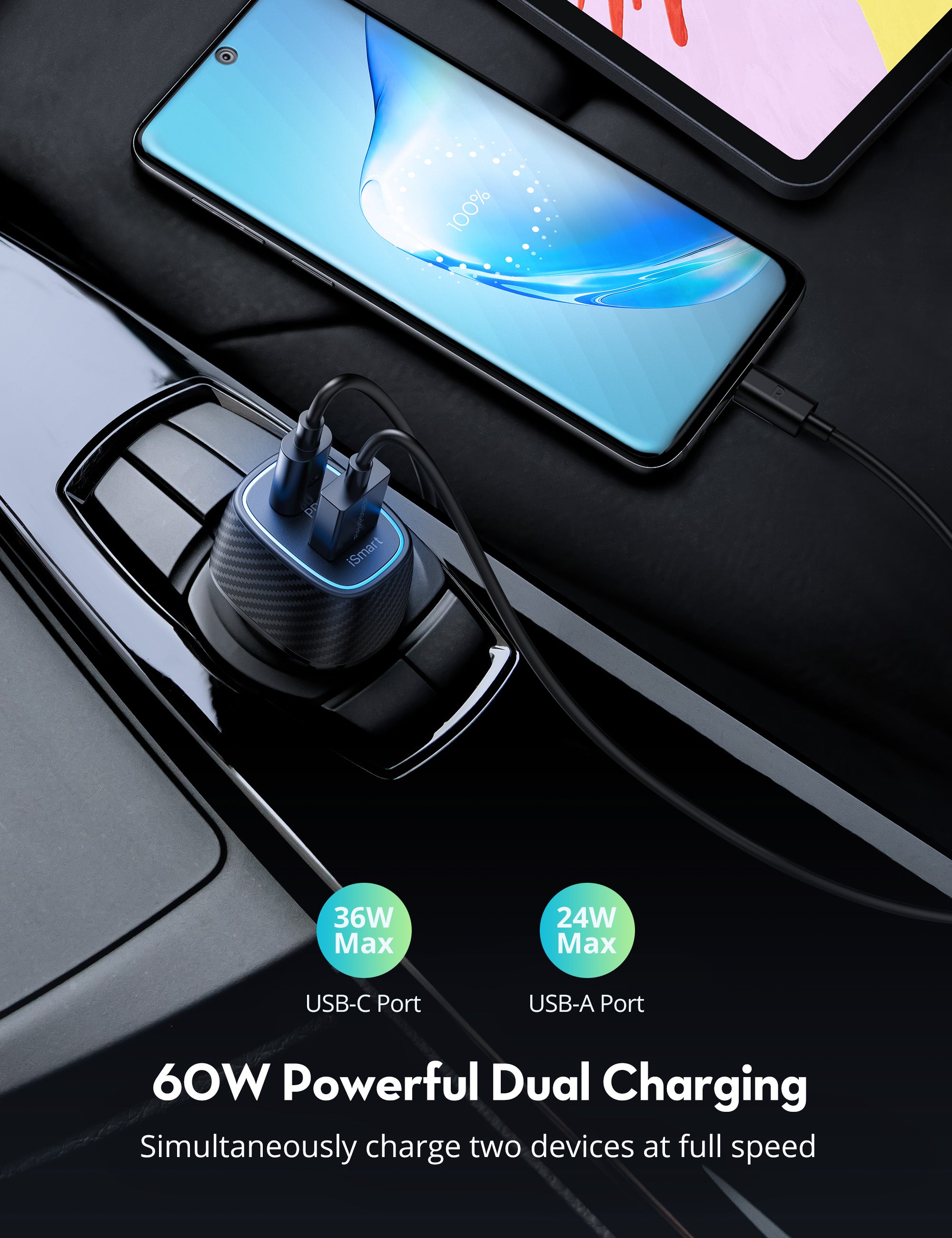 60W Dual Port Car Charger