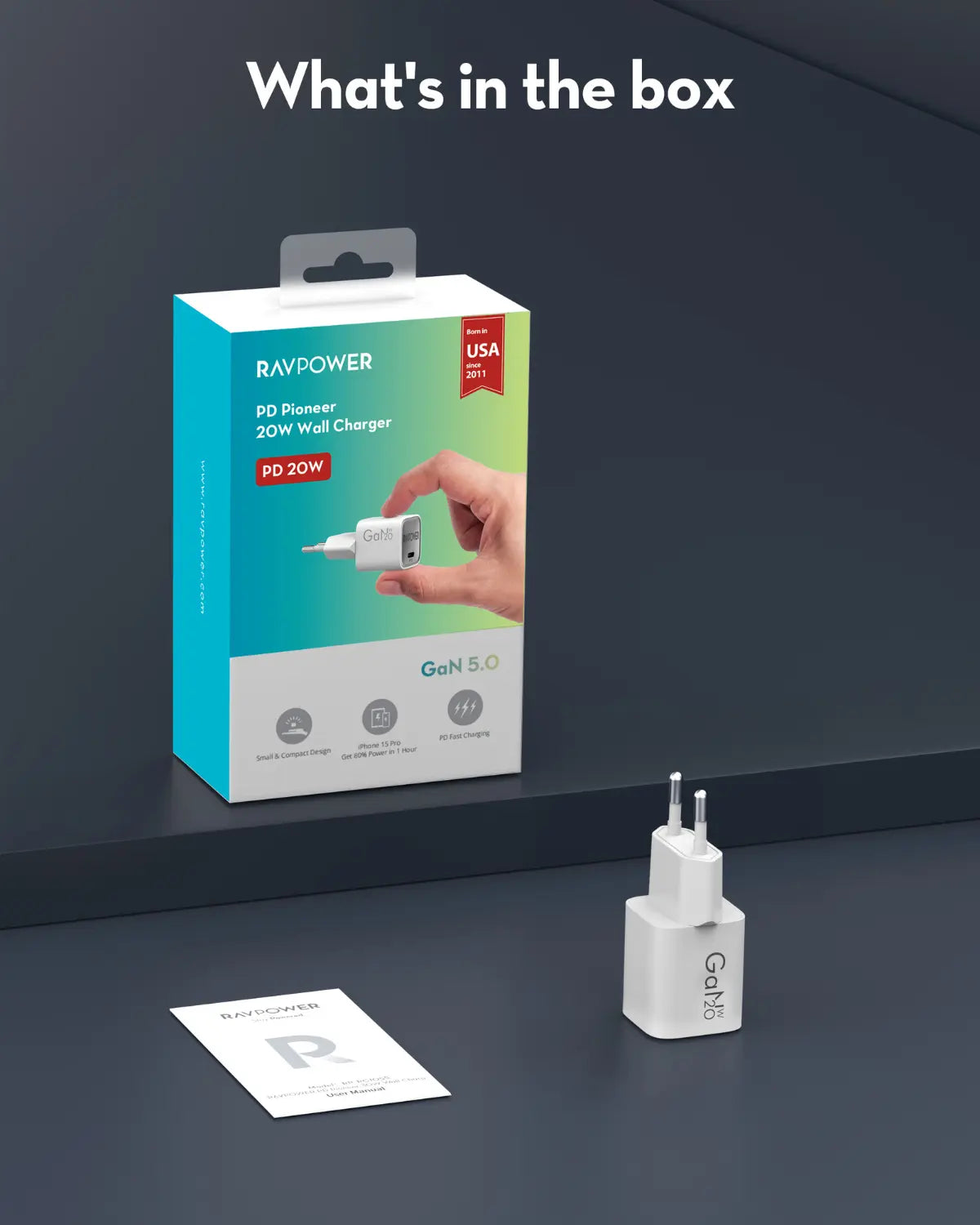 20W USB-C GaN Wall Charger – Power Delivery Fast Charging (EU Plug)