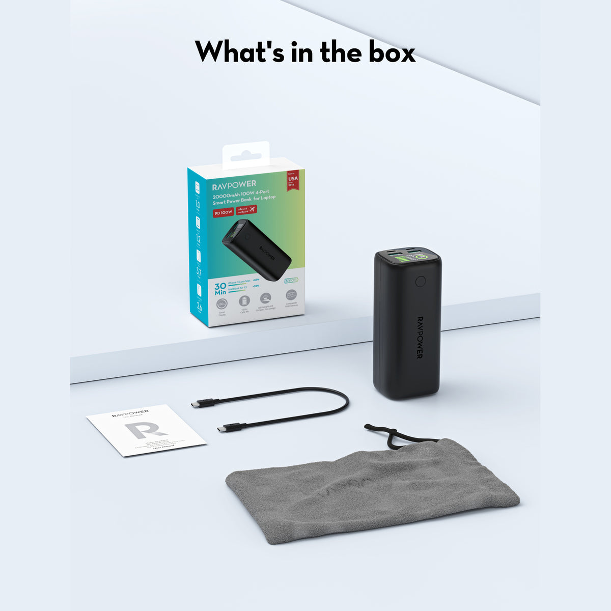 20,000mAh High-Power Power Bank – 100W USB-C Laptop Charging