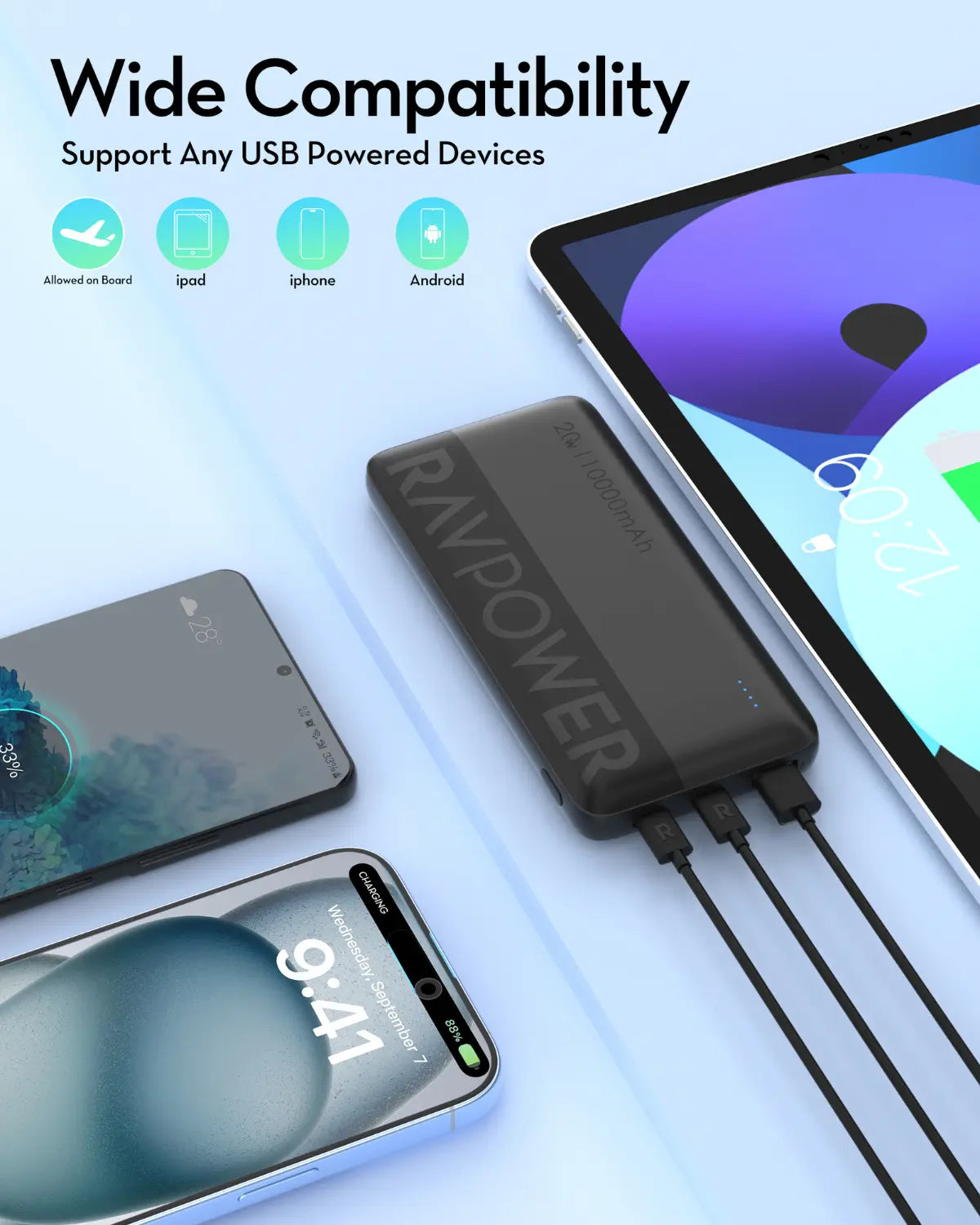 10,000mAh Fast-Charging Power Bank – Triple Output, USB-C PD & QC