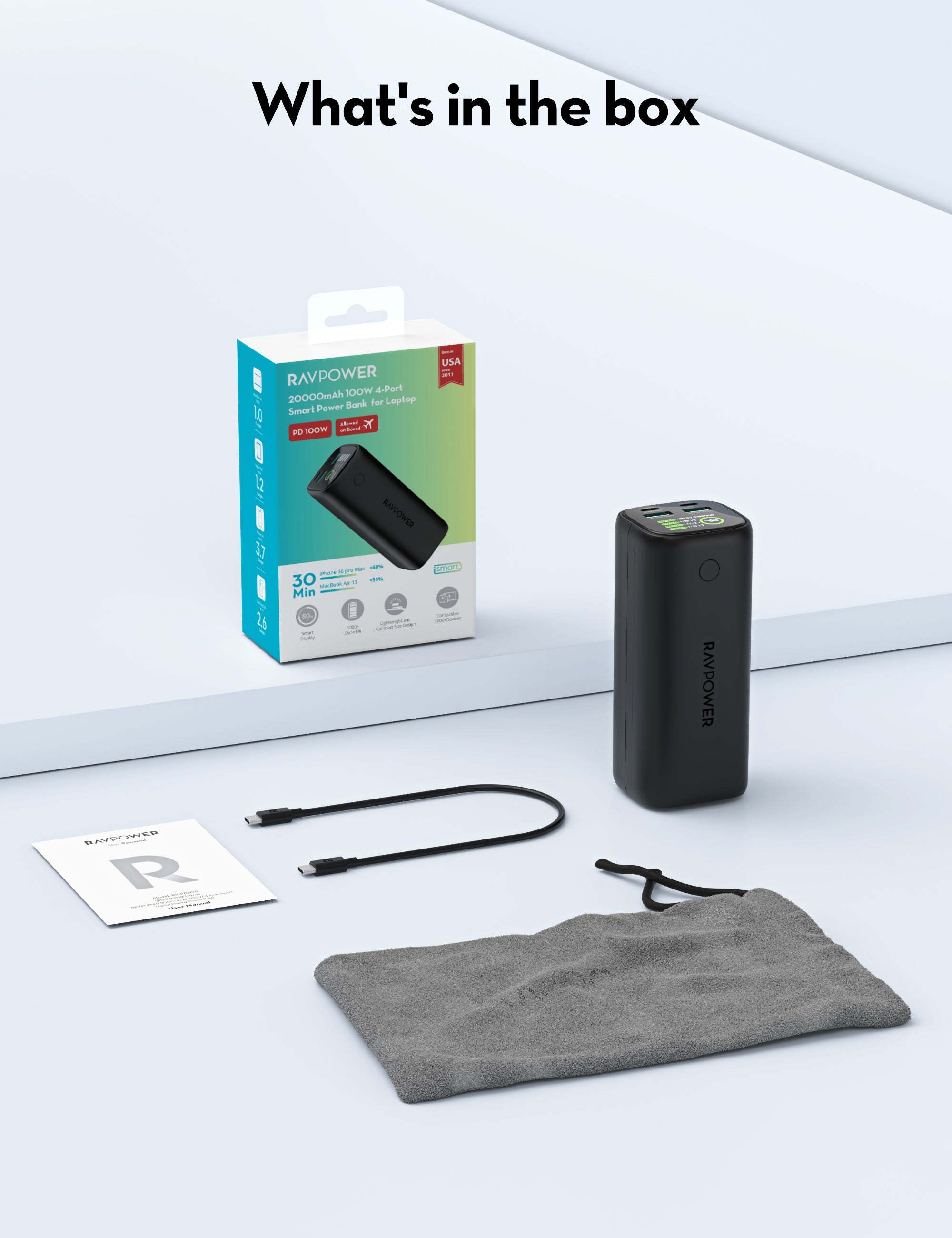 20,000mAh High-Power Power Bank – 100W USB-C Laptop Charging