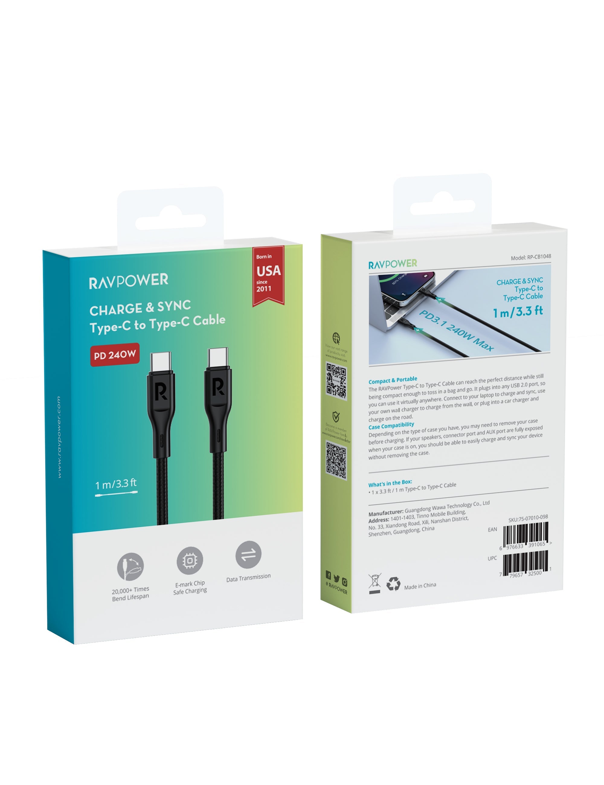 240W USB-C to USB-C Fast Charging Cable – Nylon Braided, 1 Meter