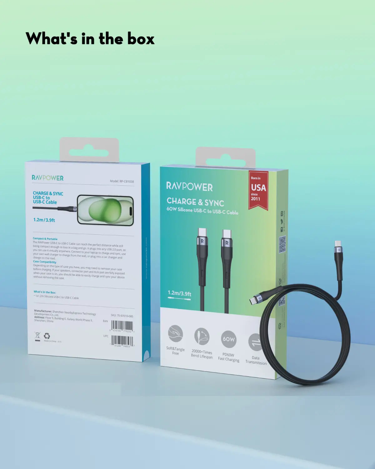 Silicone USB-C to USB-C Fast Charging Cable – 60W Power Delivery, 1.2 Meters