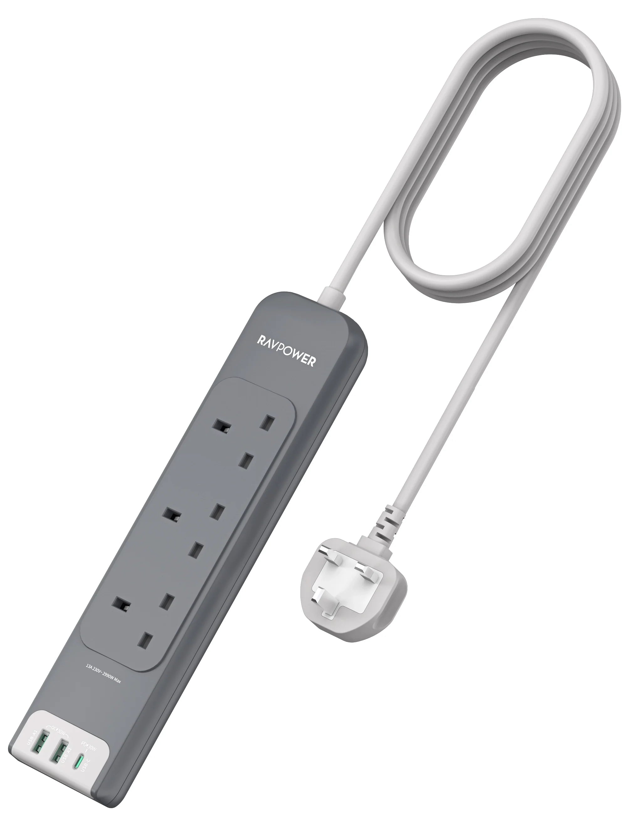 6-in-1 Power Strip with USB-C PD & USB-A Fast Charging – 3m Cable